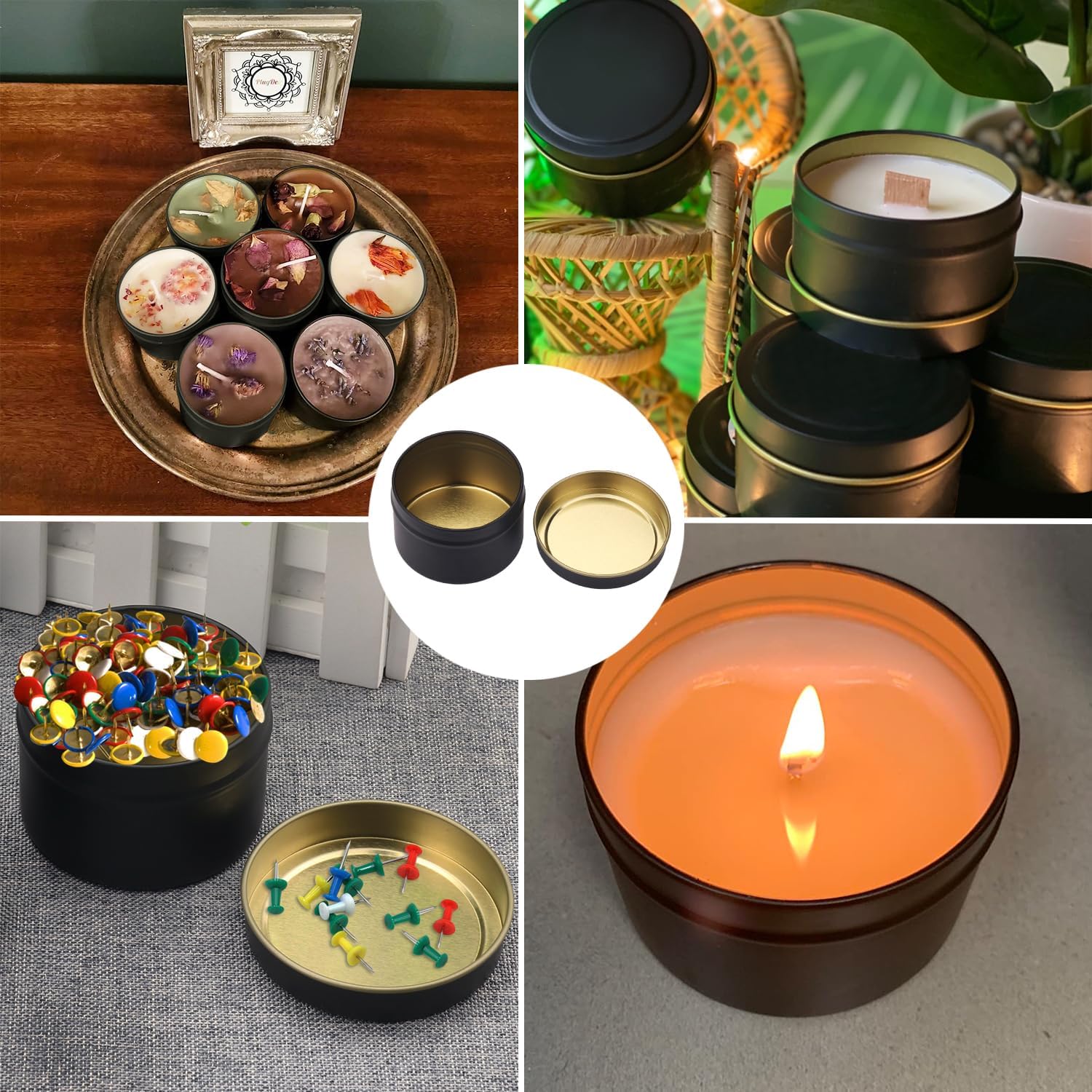GENHAKON 48 Pack 4 oz Black Candle Tins