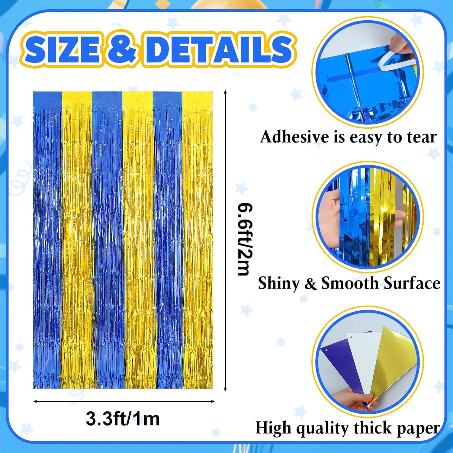 Navy Blue Gold Foil Fringe Curtains with Banner 4 Pack