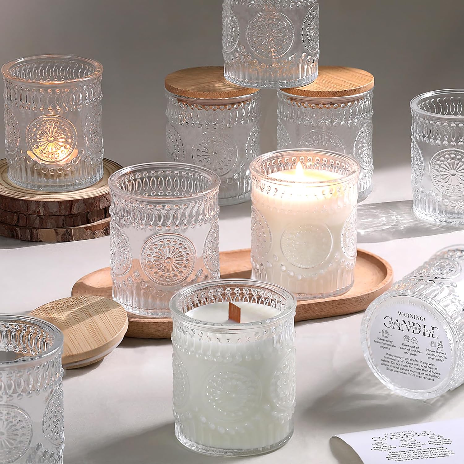 DARJEN 10 Pack Clear Candle Jars with Bamboo Lids and Labels