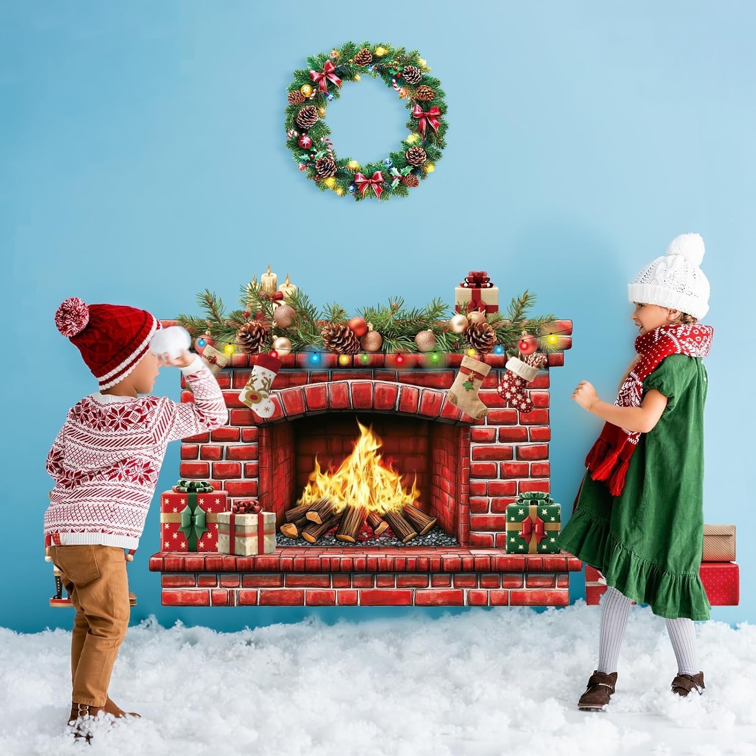Christmas Fireplace Bulletin Board Decor Set 415x34 Inch
