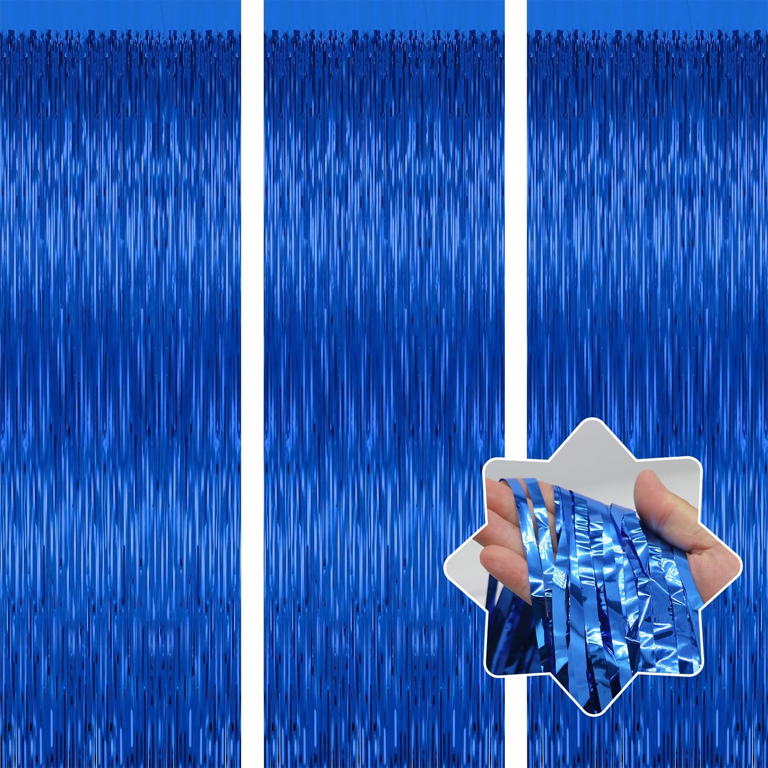 3 Pack Blue Foil Curtain Backdrop for Parties