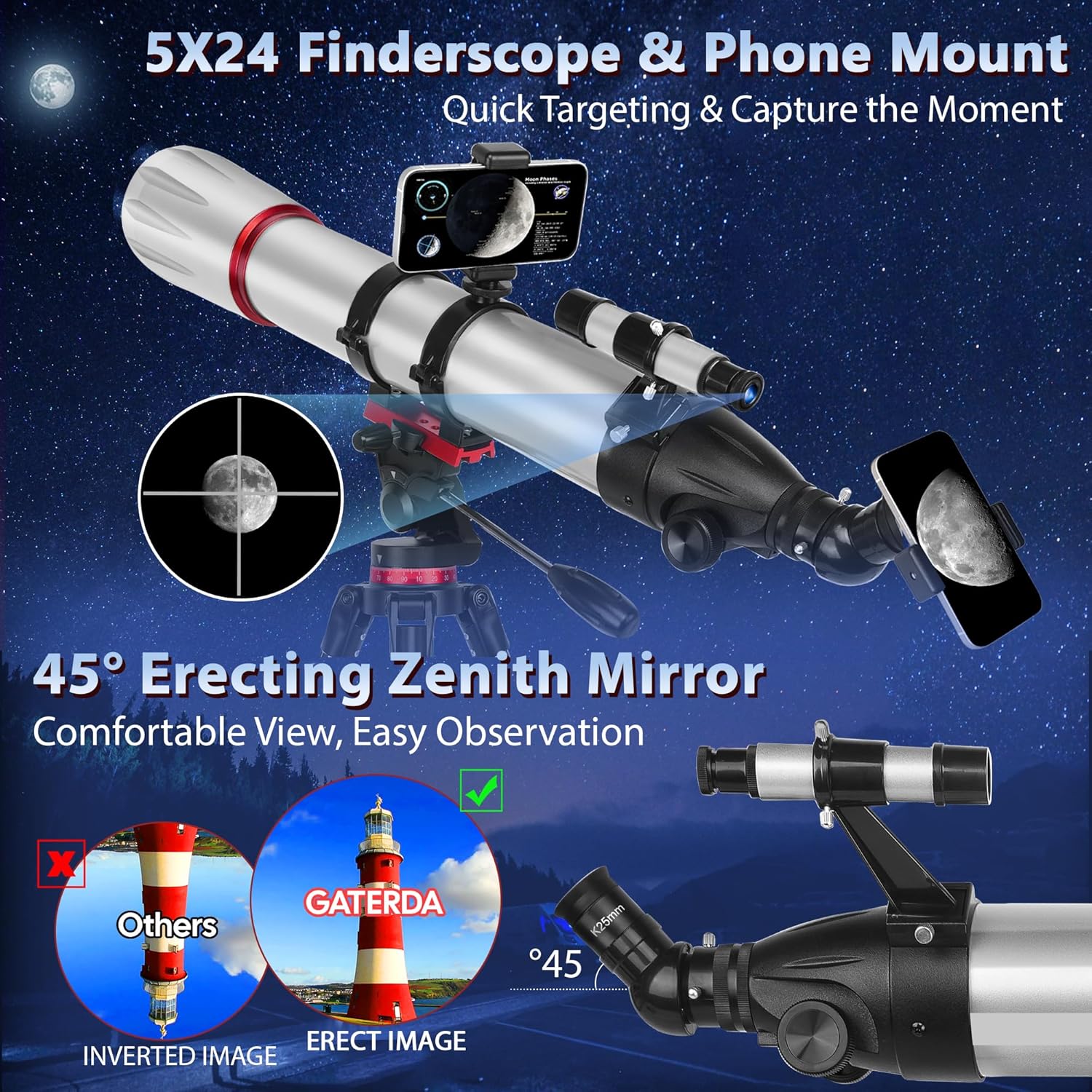 Gaterda 90mm Refractor Telescope for Adults
