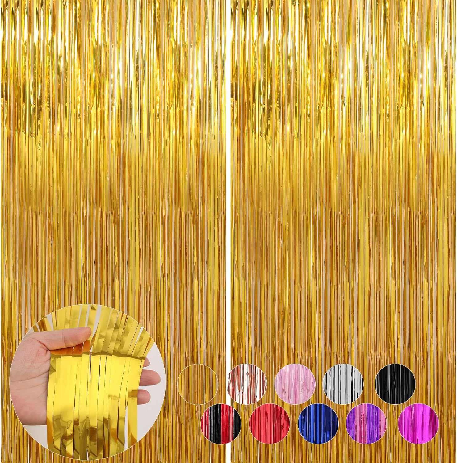 2 Pack Gold Foil Fringe Curtains for Parties