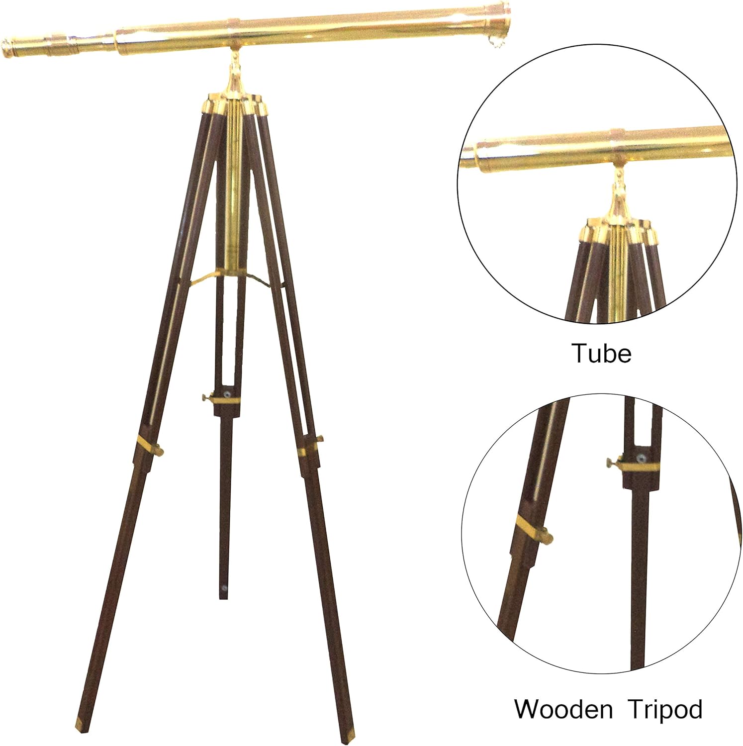 Handmade Brass Telescope with Brown Wooden Tripod