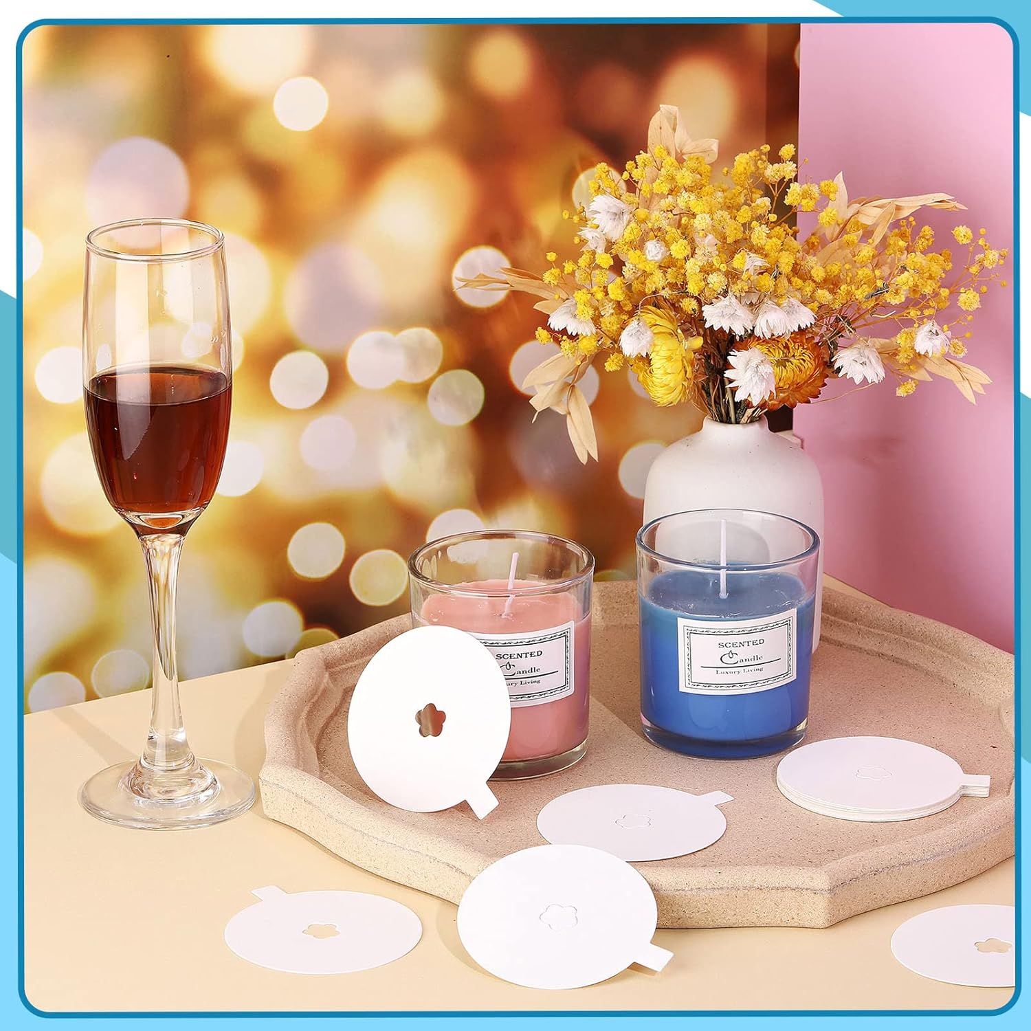 Chinco 100 Piece Paper Candle Lids with Flower Holes 275 Inch White