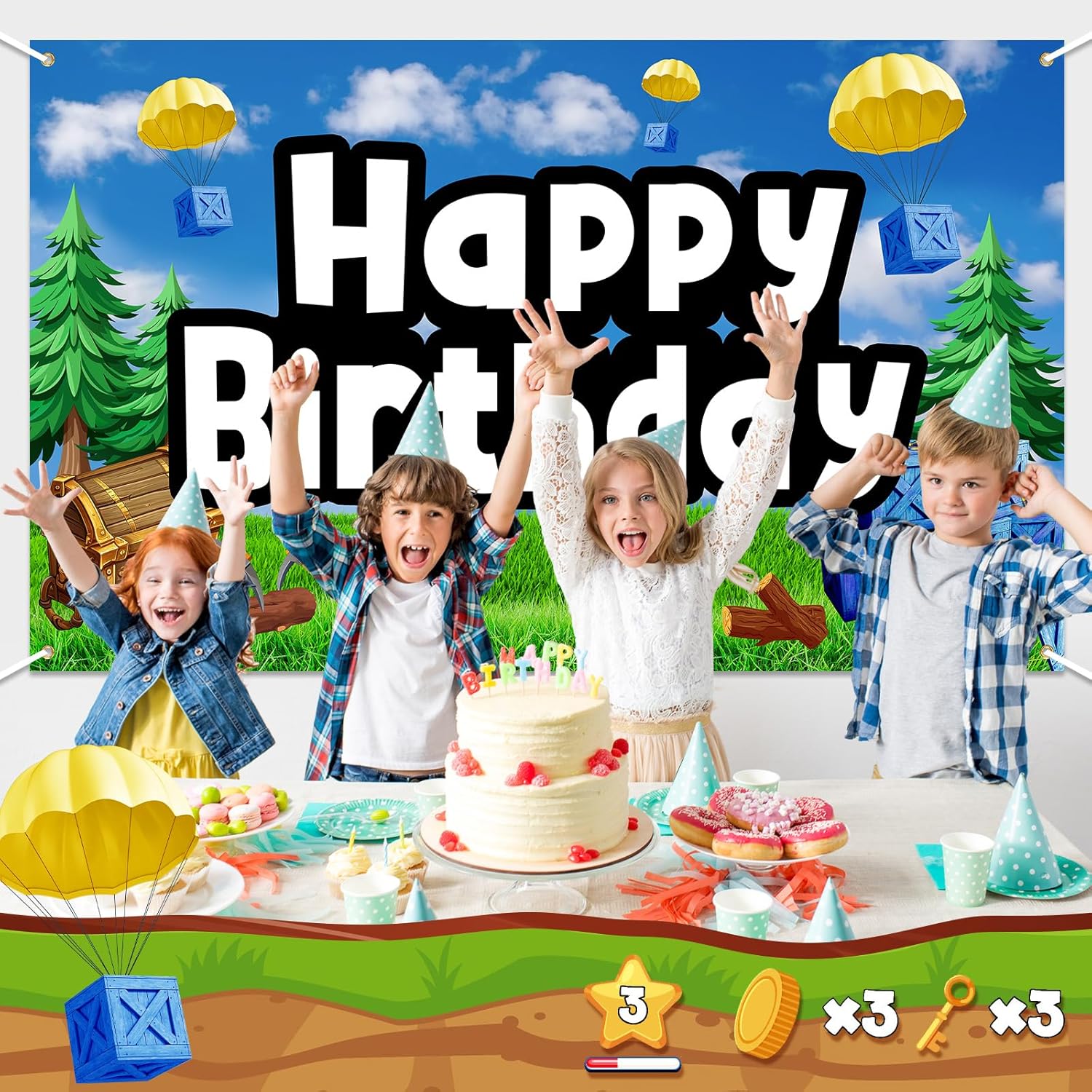 Happy Birthday Game Party Backdrop Banner