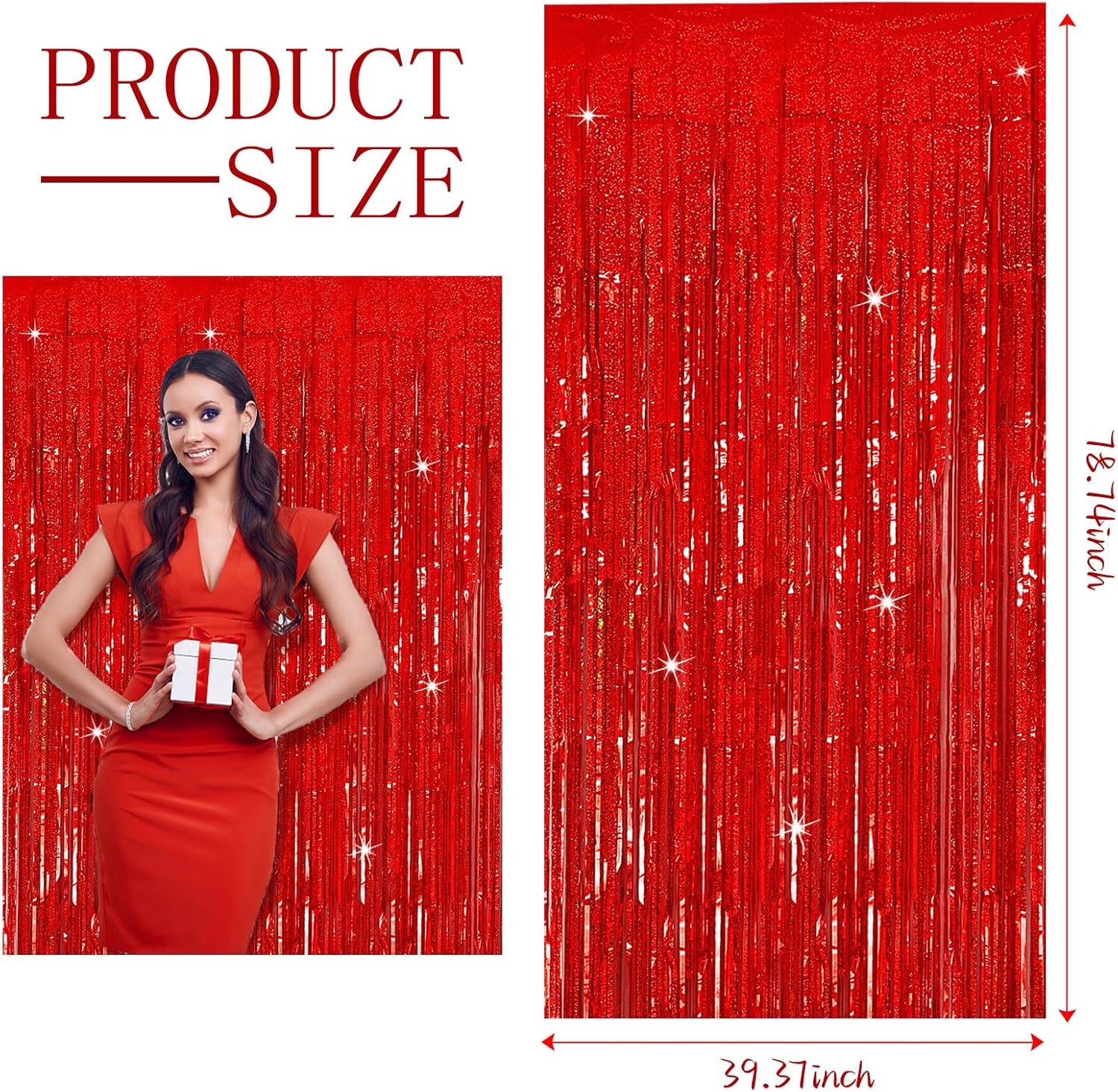 3 Pack Red Foil Fringe Party Backdrop Curtains