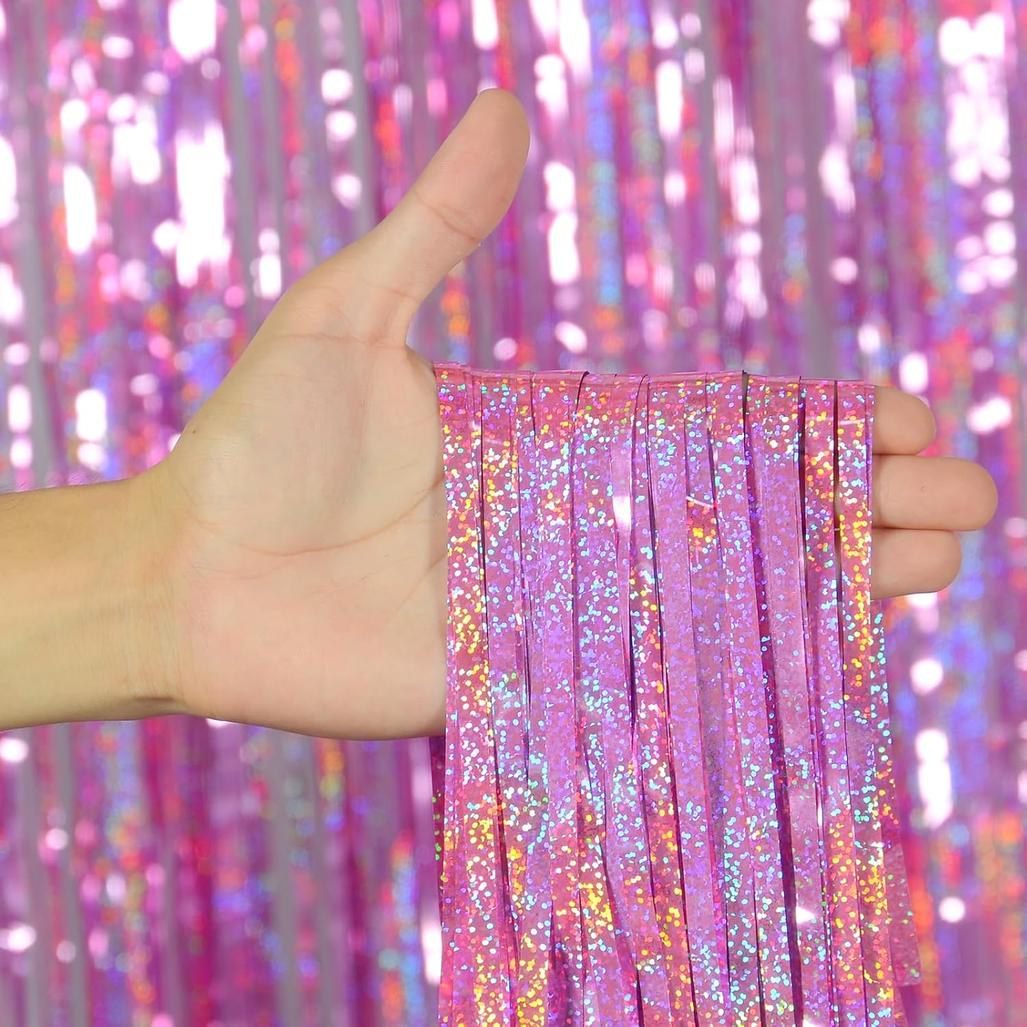 Melsan 3 Pack Foil Fringe Curtains Pink Tinsel
