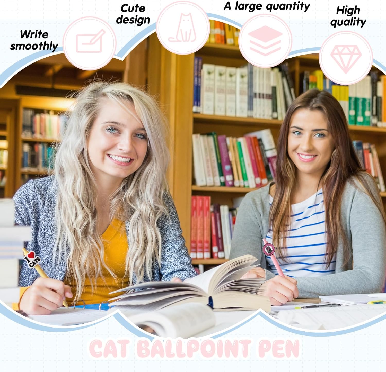 9 Pcs Cat Ballpoint Pens Set Cute Fun Writing Pens