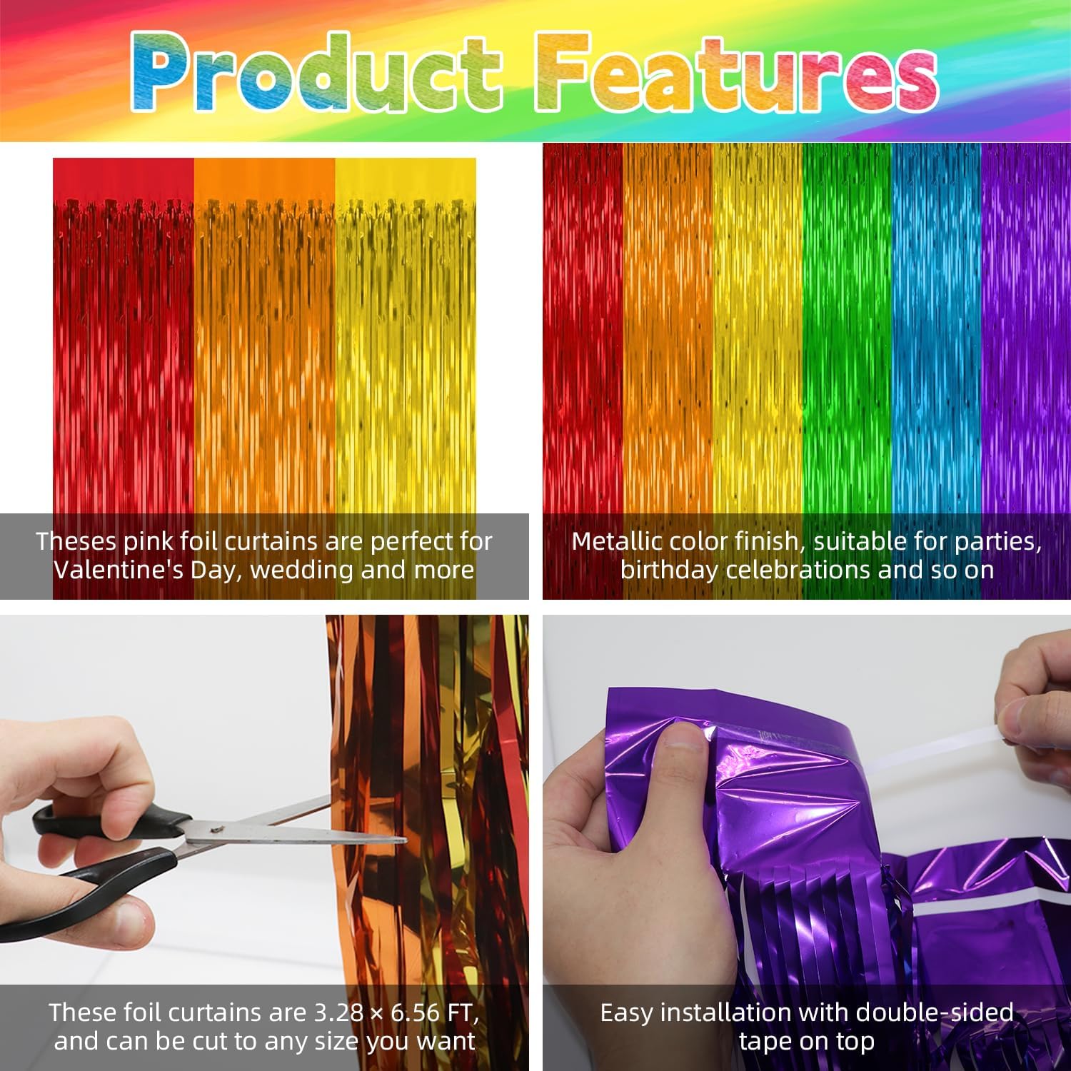 2 Pack Rainbow Backdrop Curtains for Party Decorations