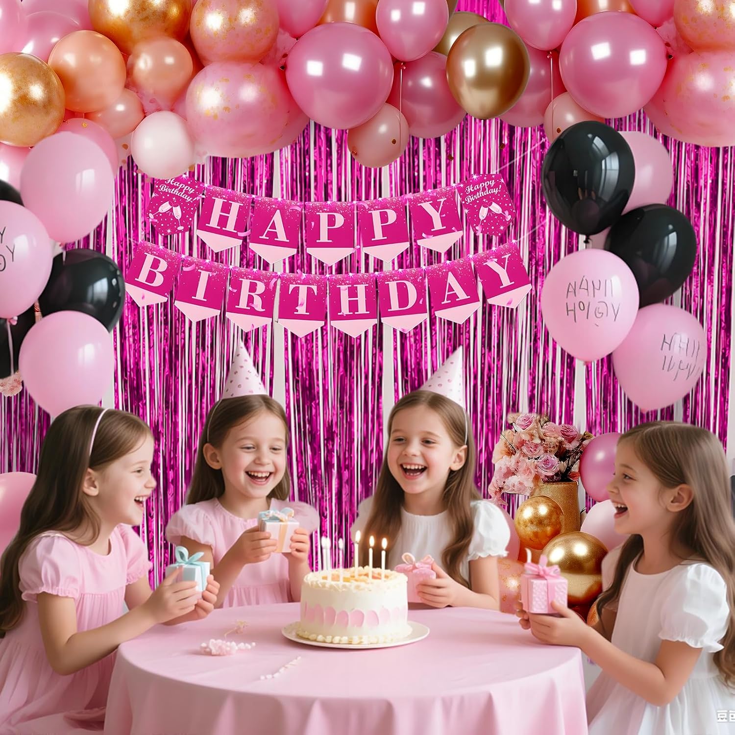 2 Pack Hot Pink Tinsel Backdrop for Party Decorations