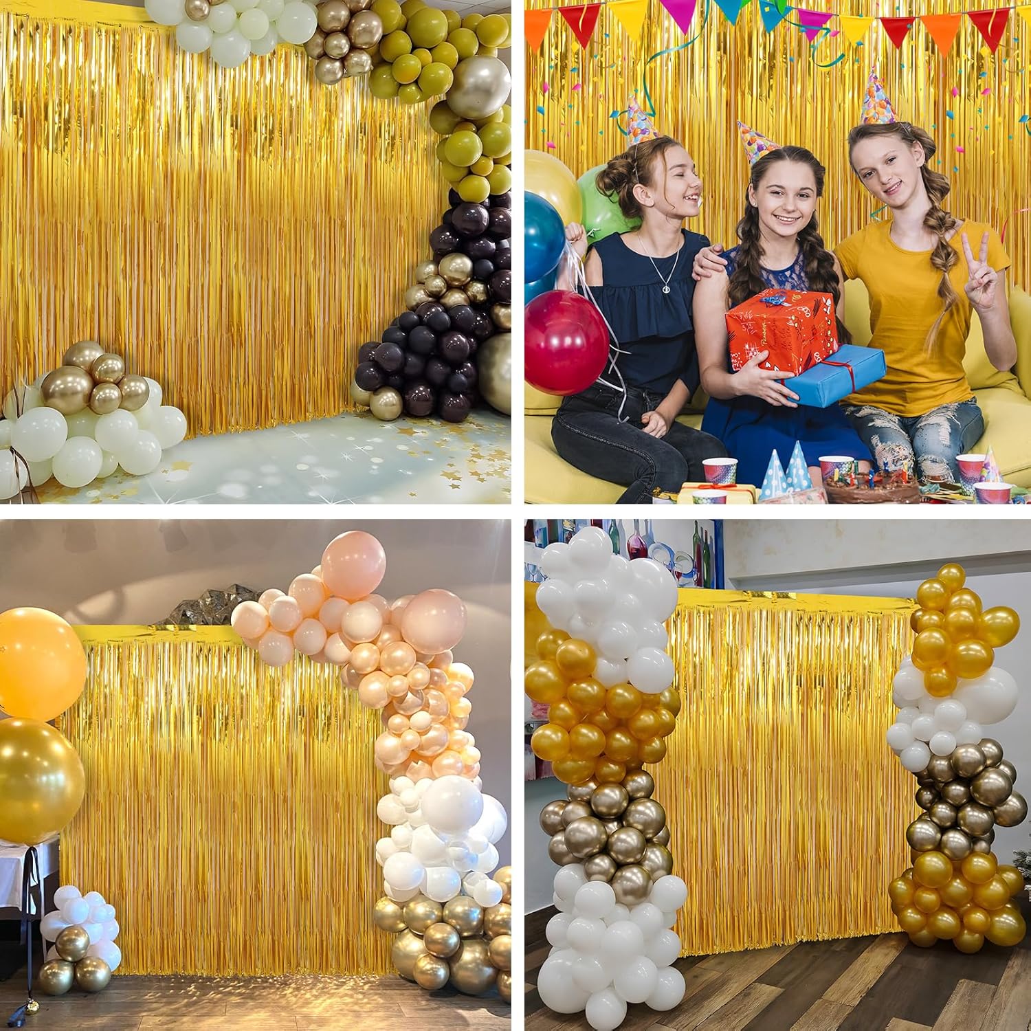 2 Pack Gold Foil Fringe Curtains for Parties