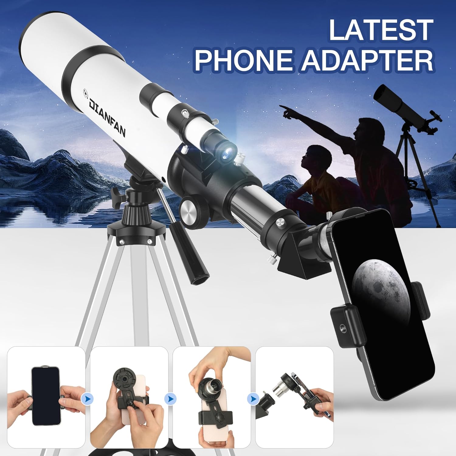 Dianfan 80mm Refractor Telescope - 600mm Focal Length with Tripod and Phone Adapter