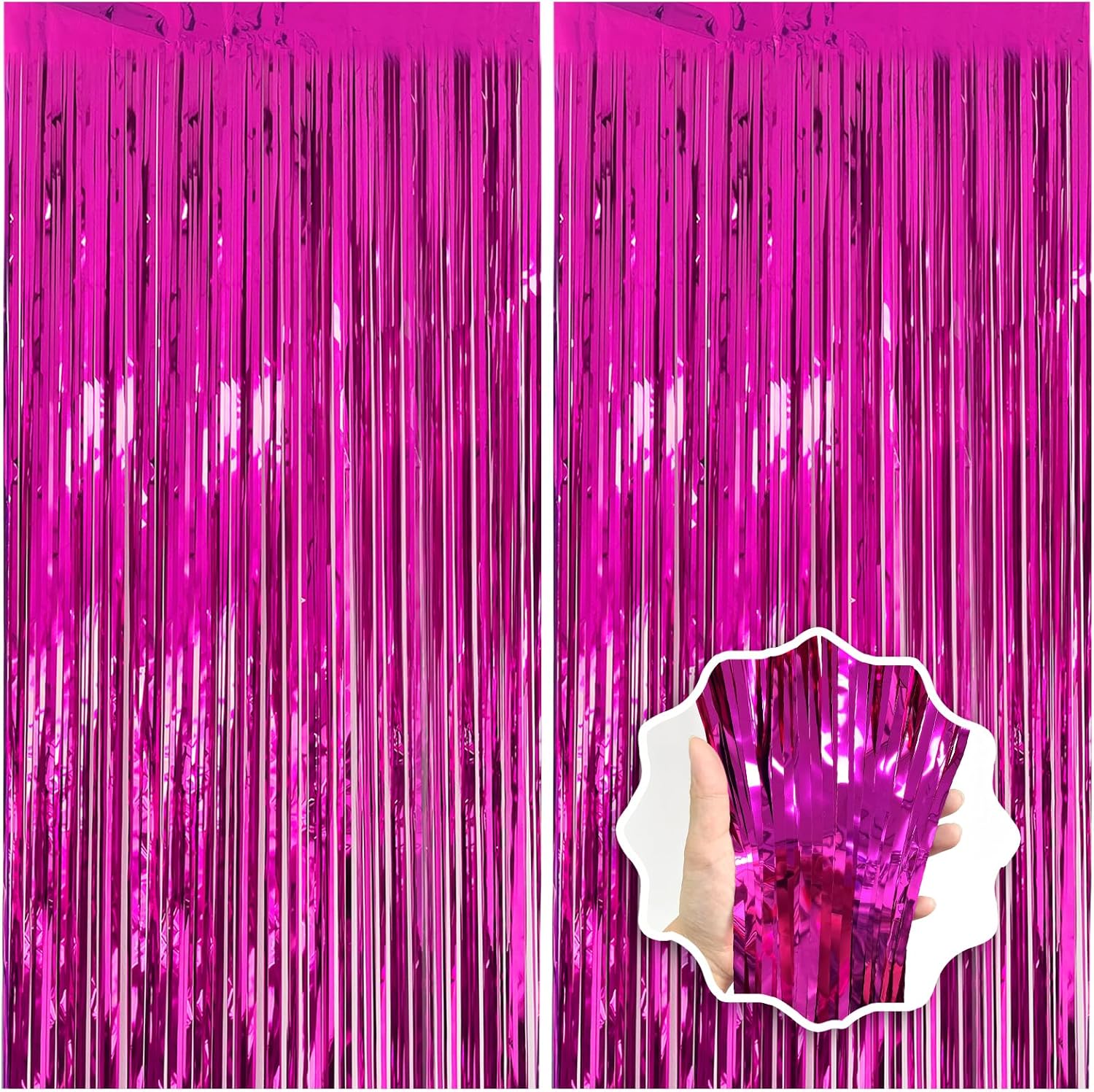 2 Pack Hot Pink Tinsel Backdrop for Party Decorations