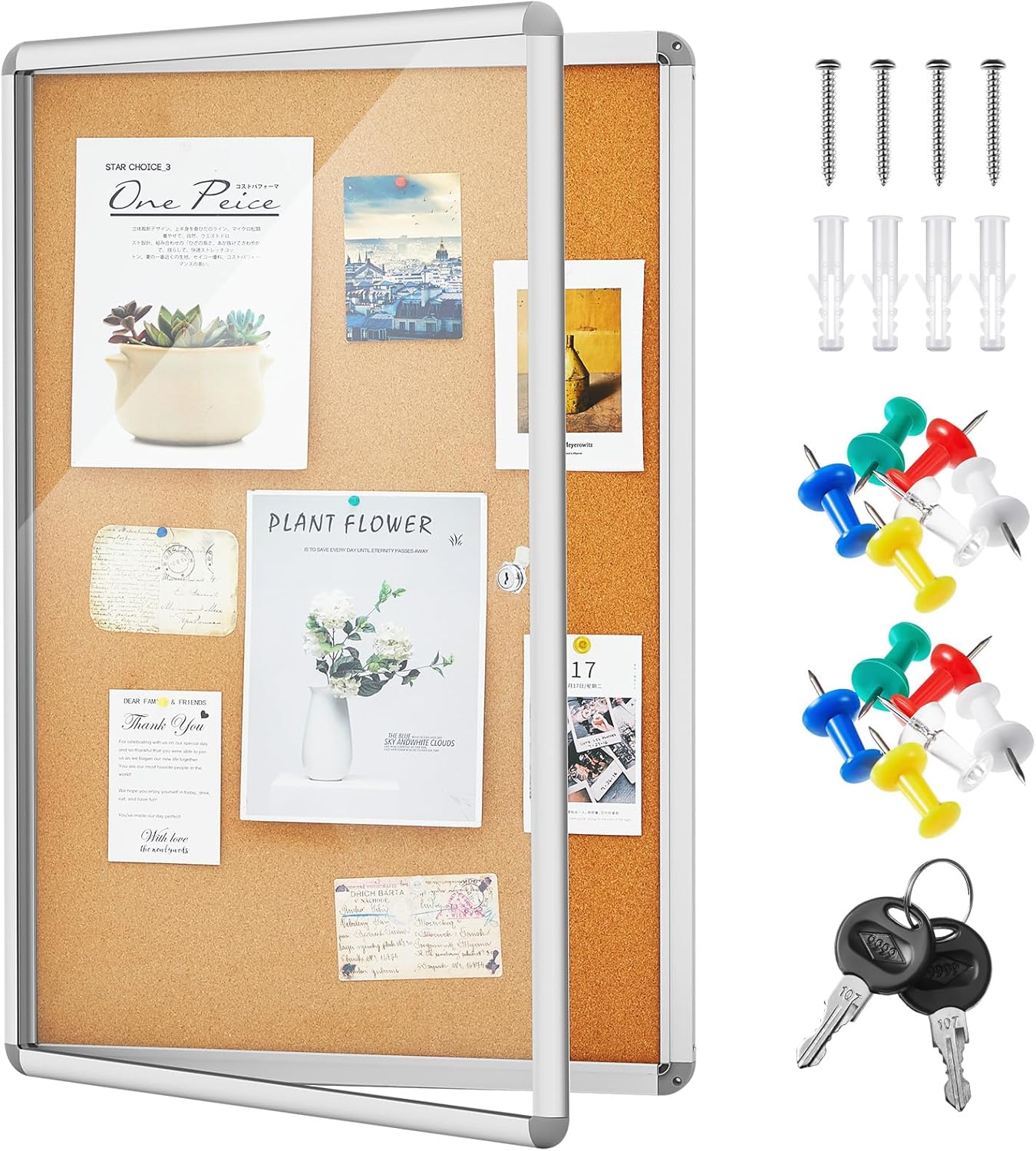 Geetery 36 x 24 Inch Lockable Bulletin Board with Acrylic Doors
