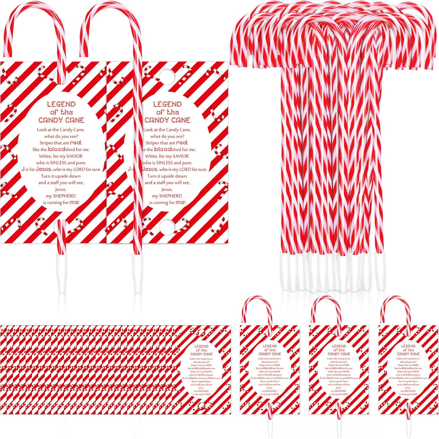 Qilery 100 Piece Christmas Candy Cane Pens with Cards