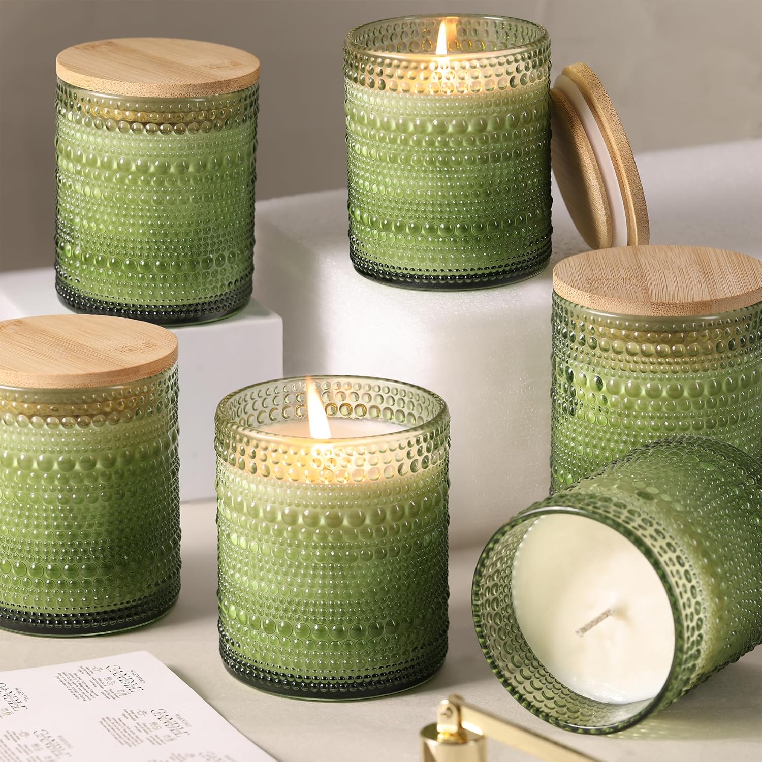 14oz Green Glass Candle Jars 6pcs for Candle Making