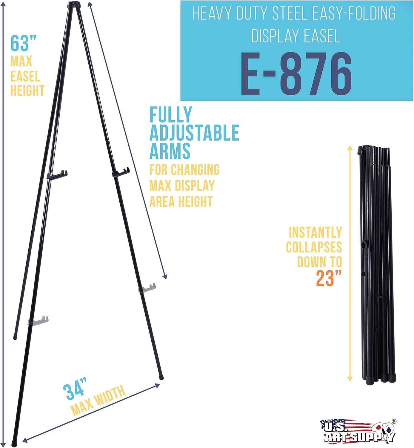 U S Art Supply 63 High Heavy Duty Metal Folding Display Easel