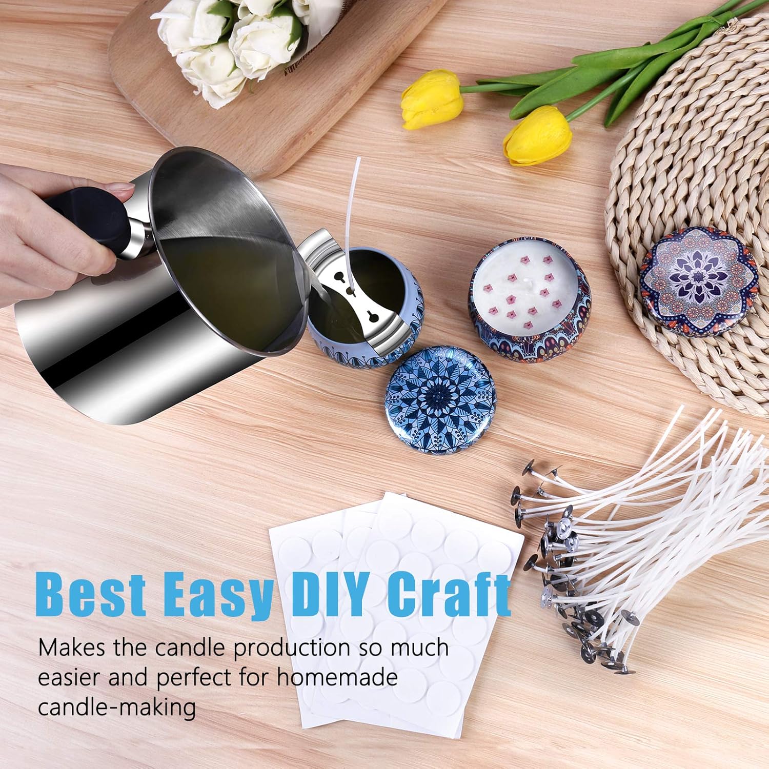 DINGPAI 44oz Double Boiler Candle Melting Pot with Spoon