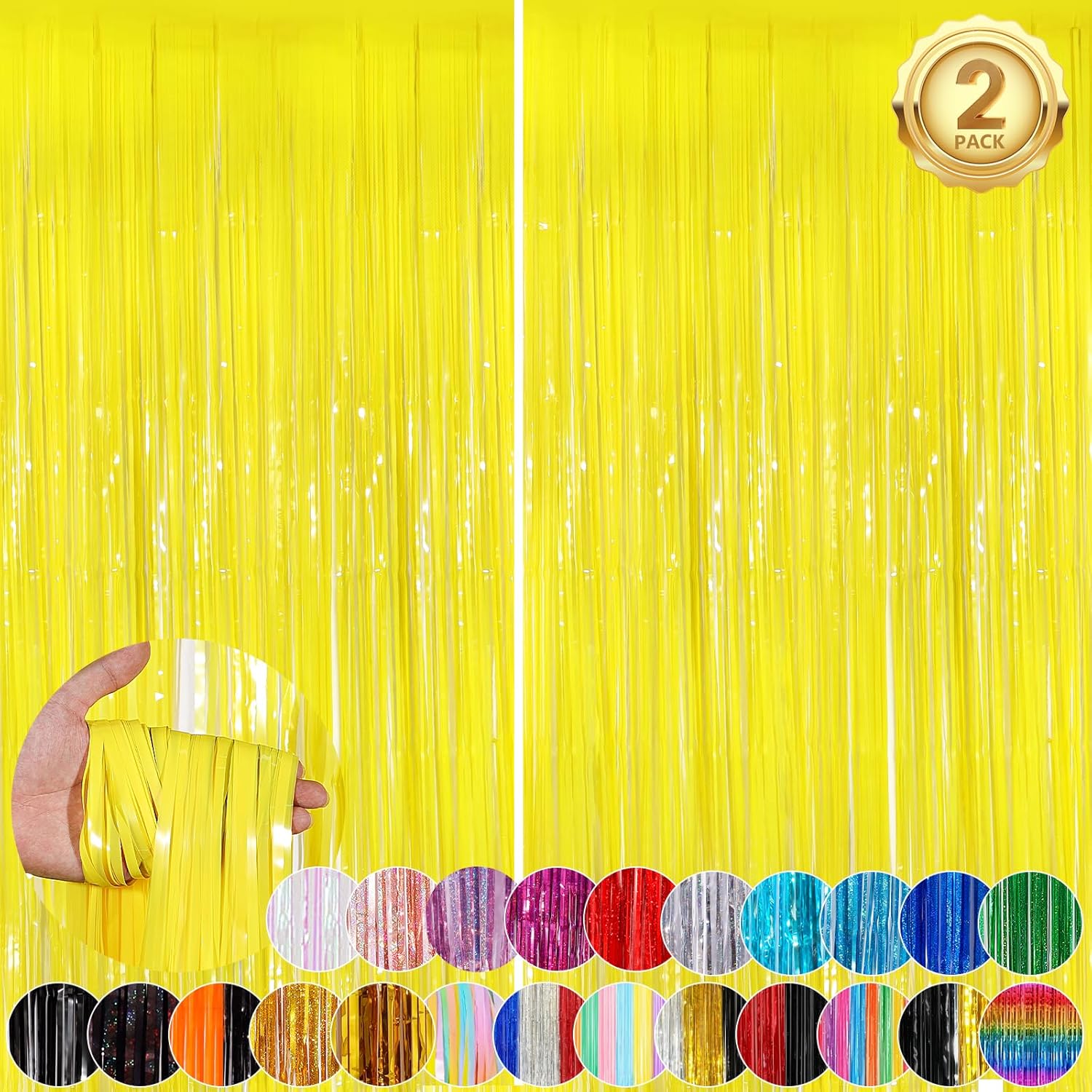 Macaron Yellow Metallic Tinsel Foil Curtains 2 Pack