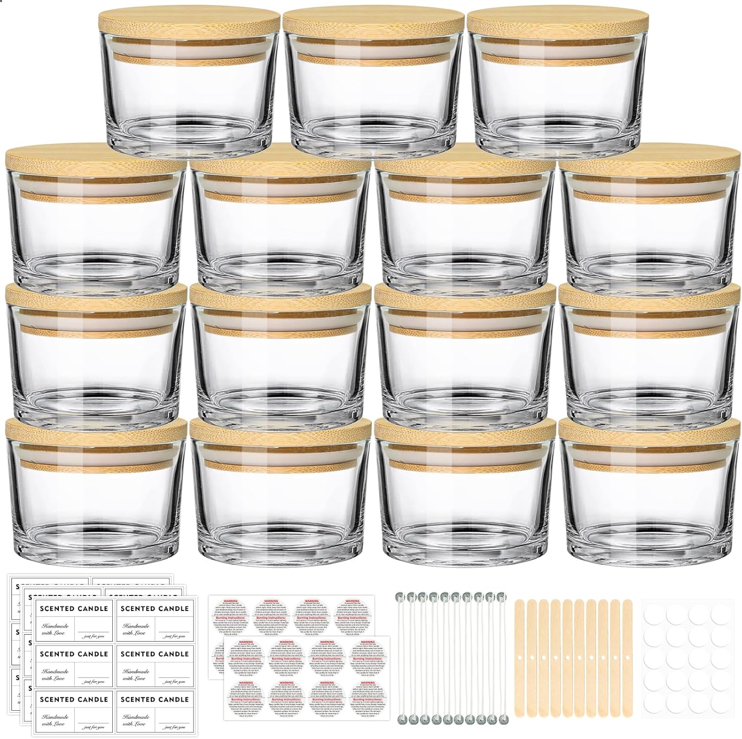 4oz Clear Candle Jars 15 Pack - Bamboo Lids for Candle Making