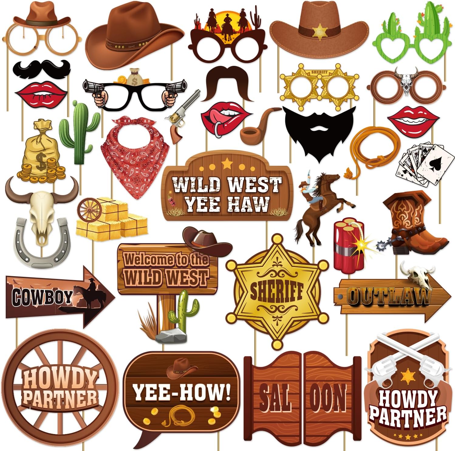 36Pcs Wild West Photo Booth Props for Party Decorations