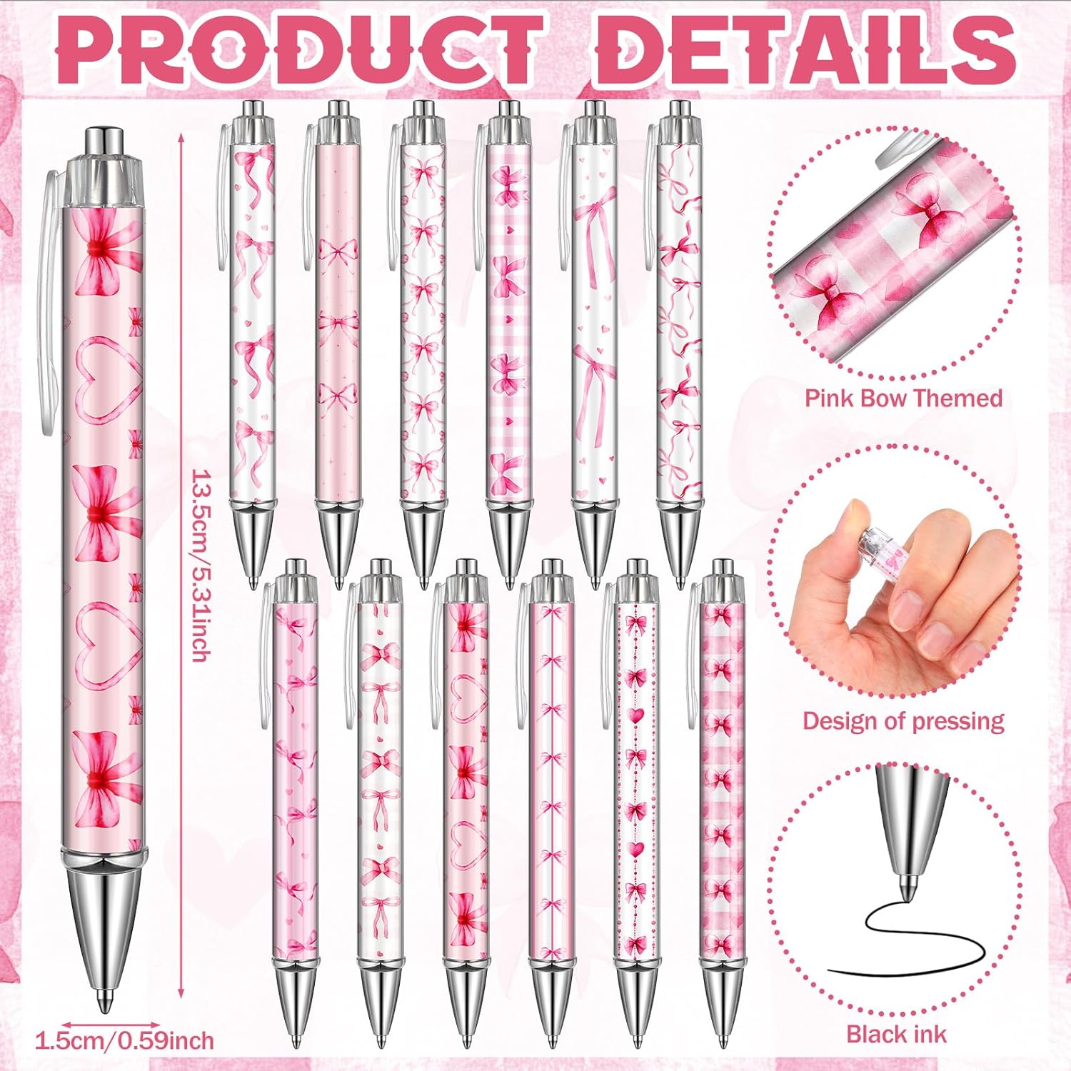48 Pcs Coquette Pink Bow Ballpoint Pens for Women