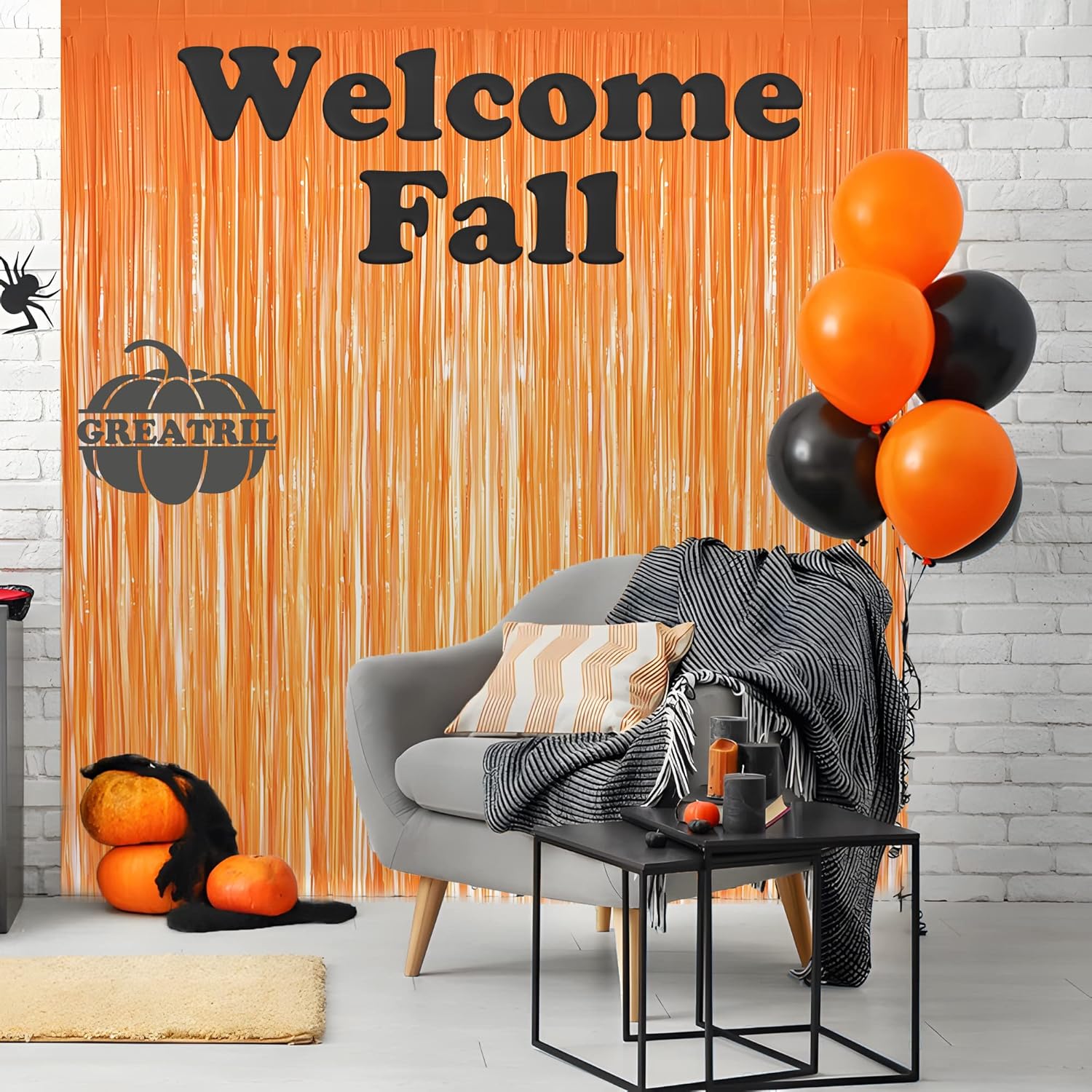 Orange Tinsel Curtain Party Backdrop 2 Pack