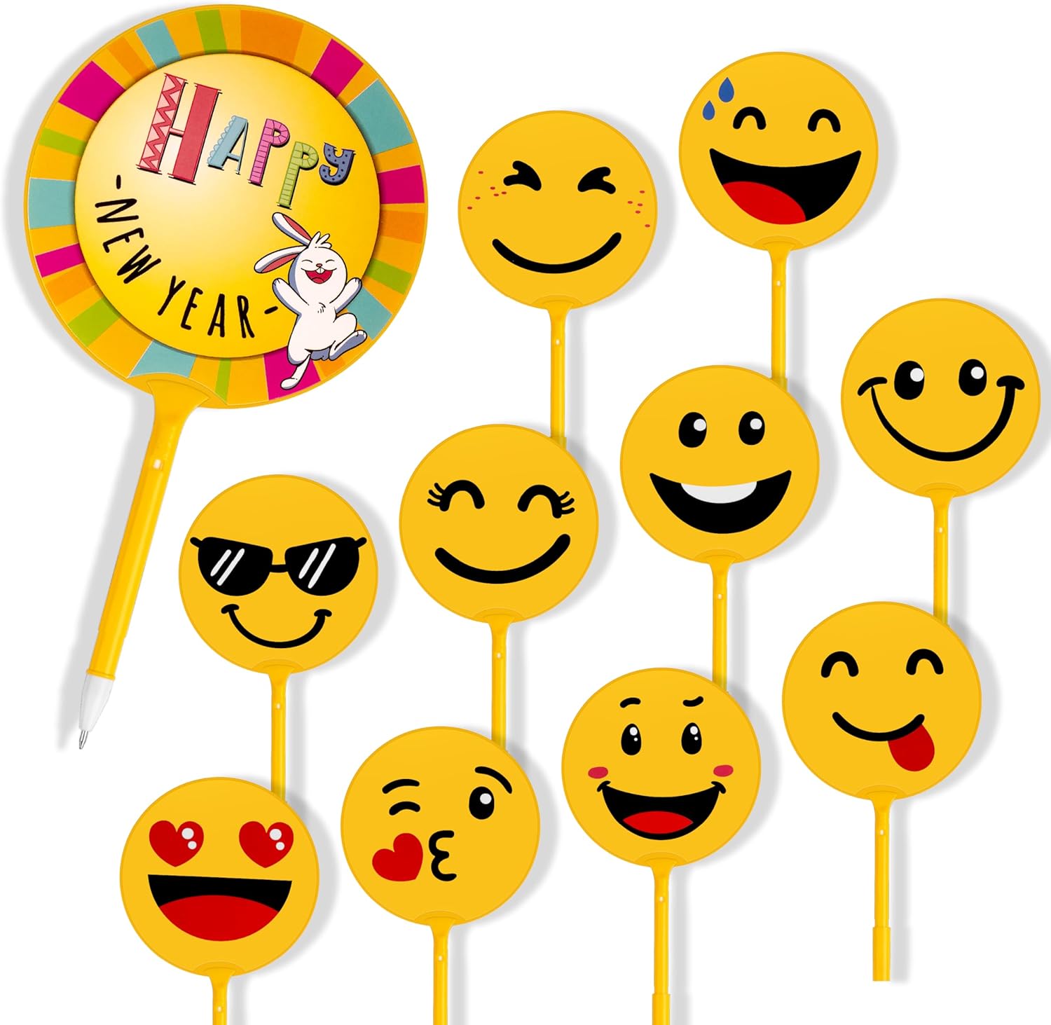 10 Pcs Happy New Year Pens with Smiley Emoji