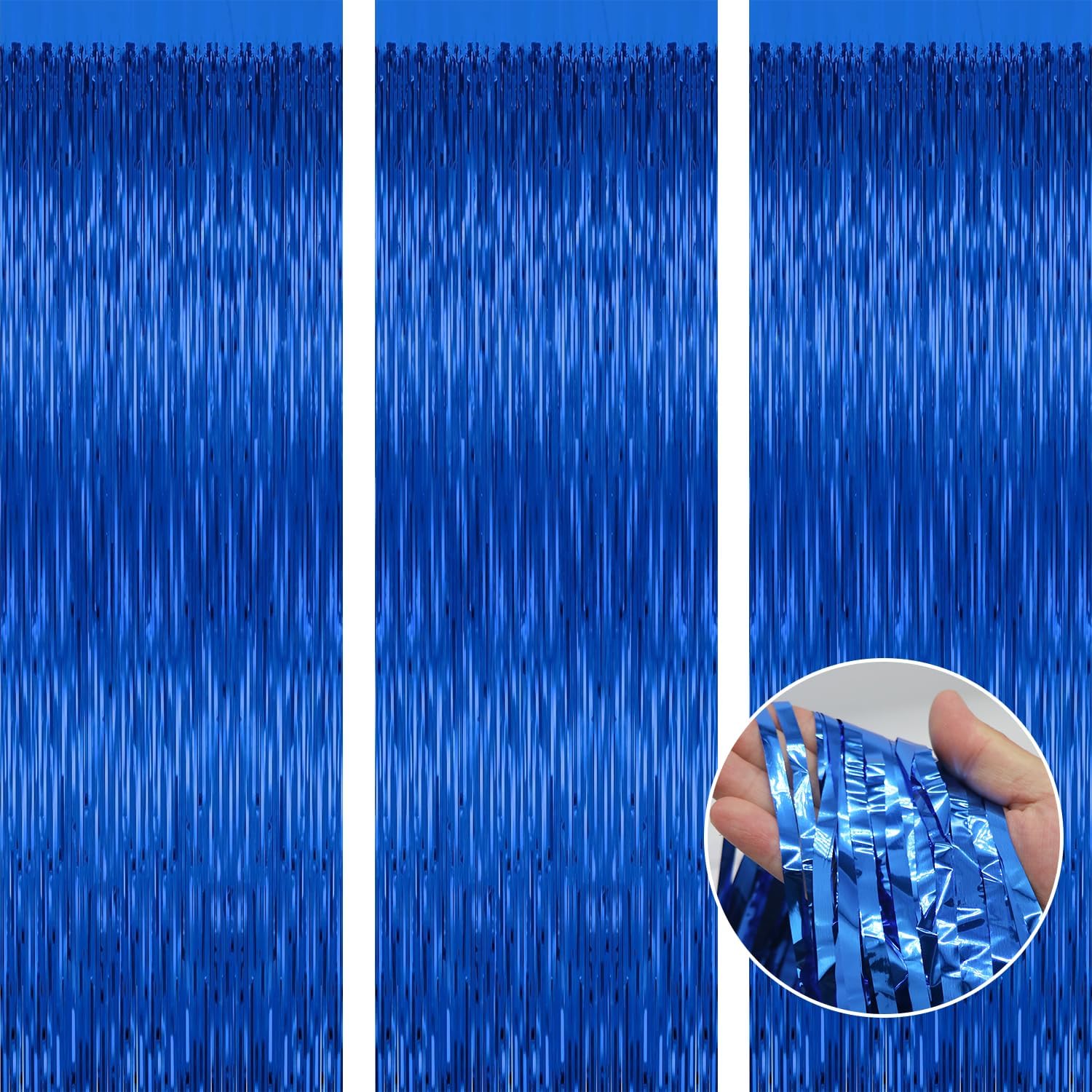 3 Pack Blue Foil Curtain Backdrop for Parties