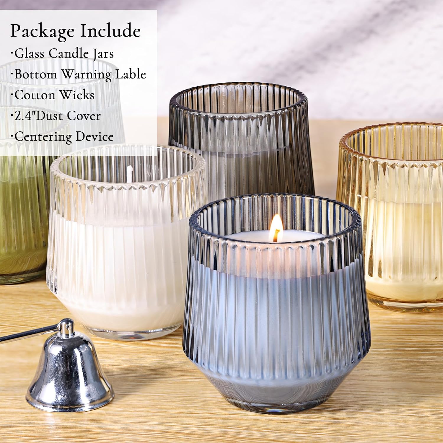 LAMORGIFT 12 Pack Clear Glass Candle Jars for Making Candles