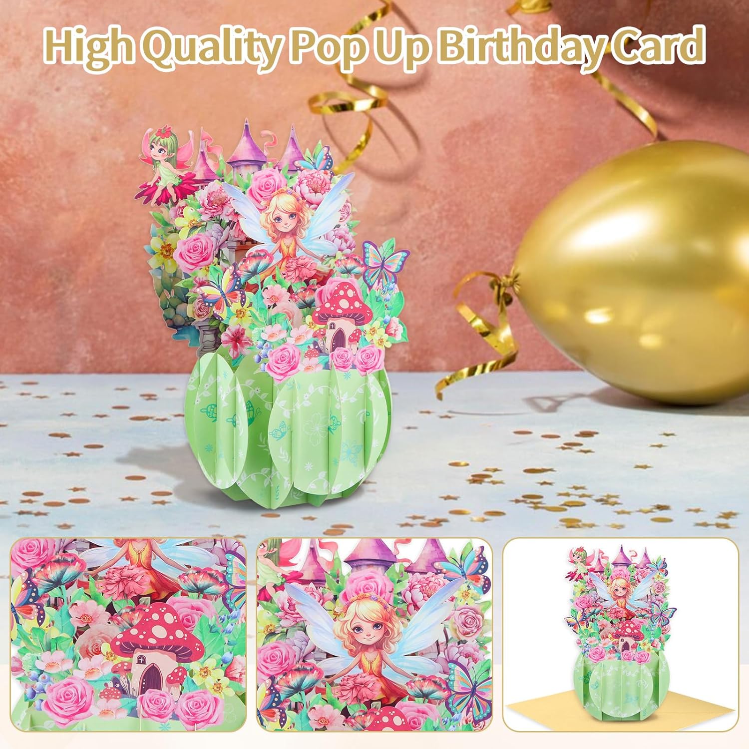 FaCraft Fairy Birthday Card Handmade Pop Up Gift with Envelope