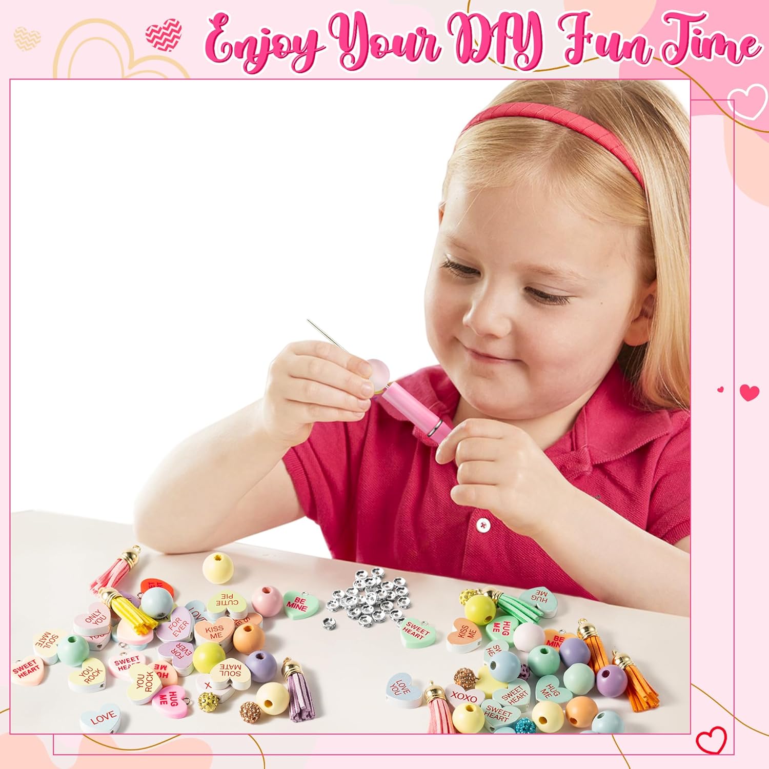 Valentines Day Beadable Pens Craft Kit - 188pcs