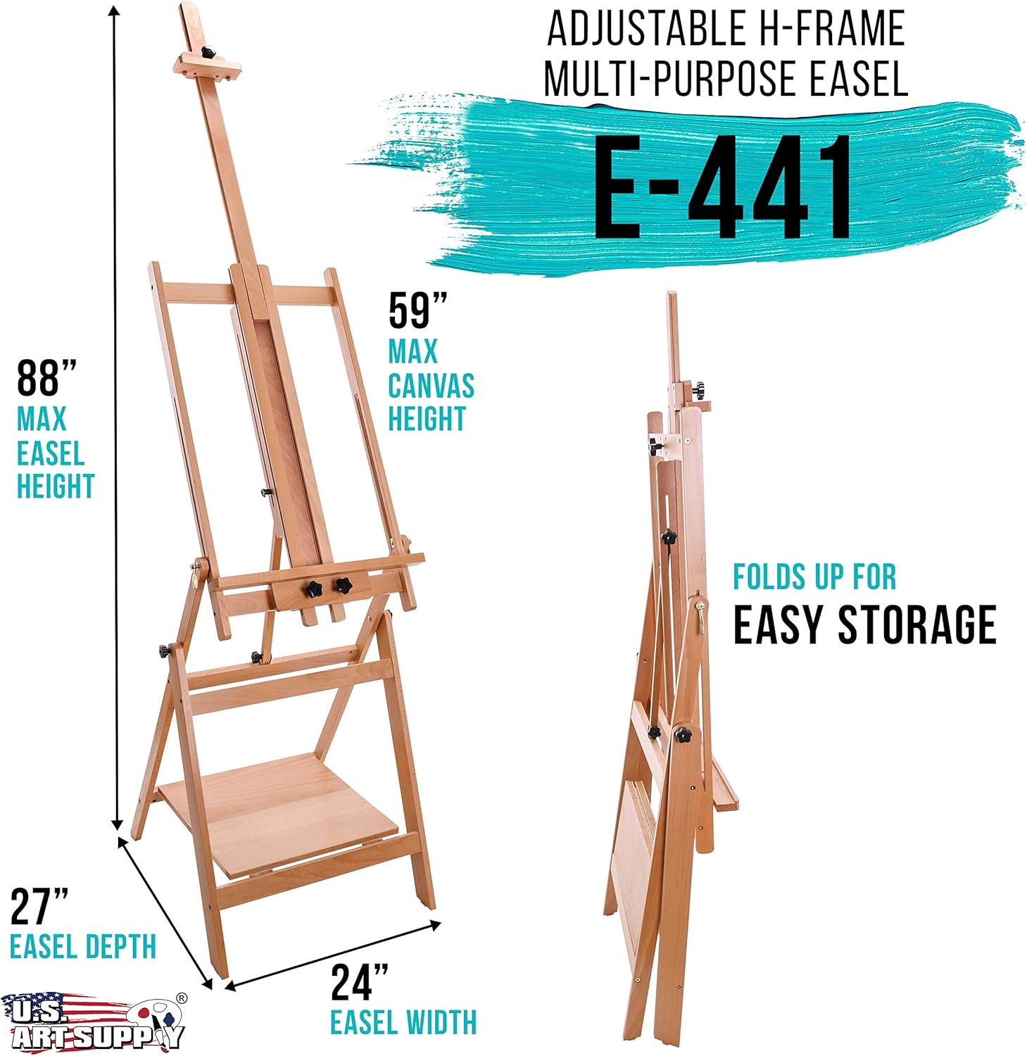 US Art Supply Large Adjustable H-Frame Easel