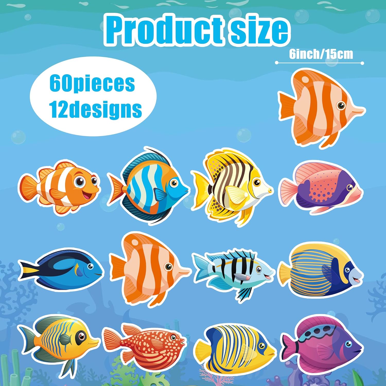 60PCS Tropical Fish Cutouts for Classroom Decorations