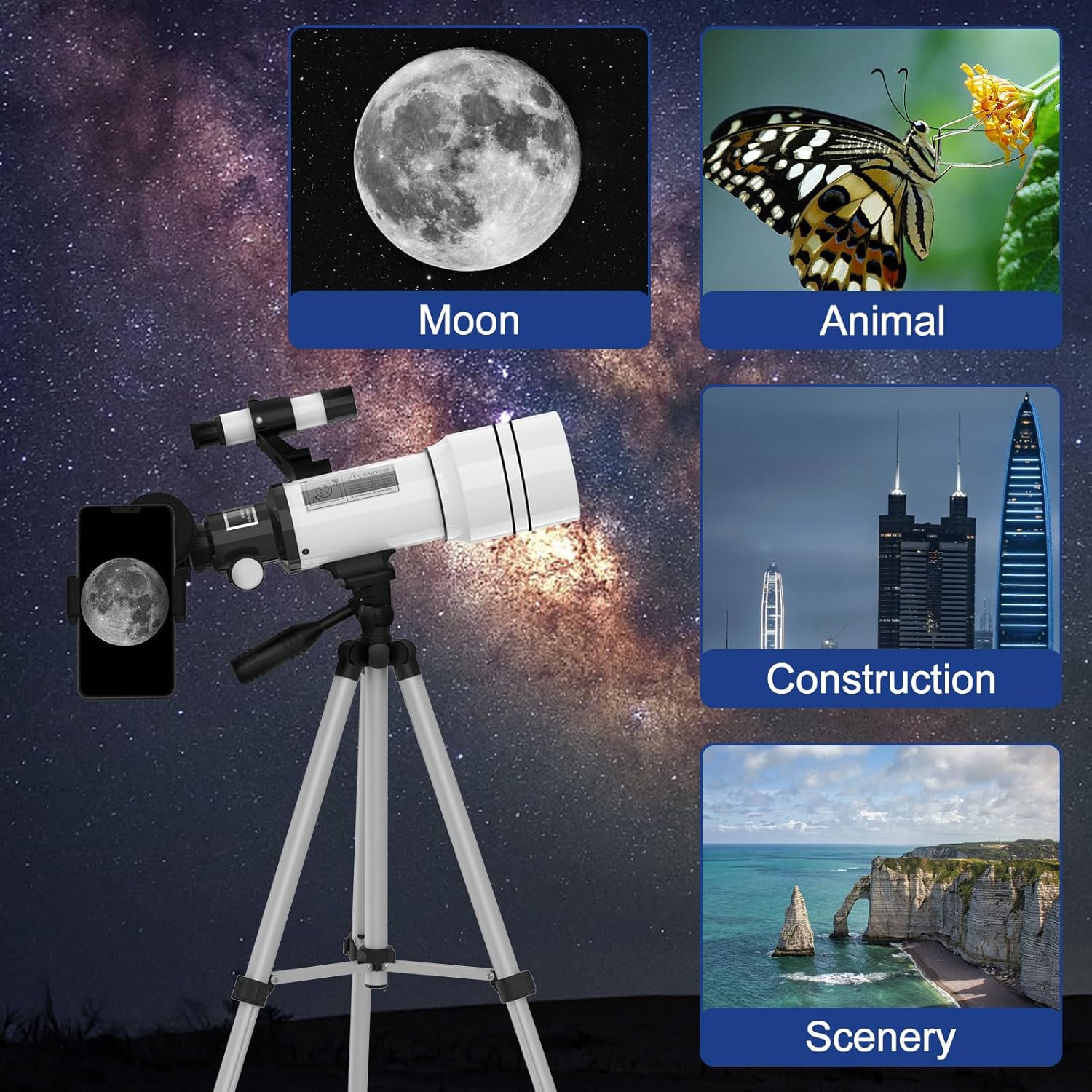 ToyerBee 70mm Refractor Telescope with Phone Adapter and Wireless Remote