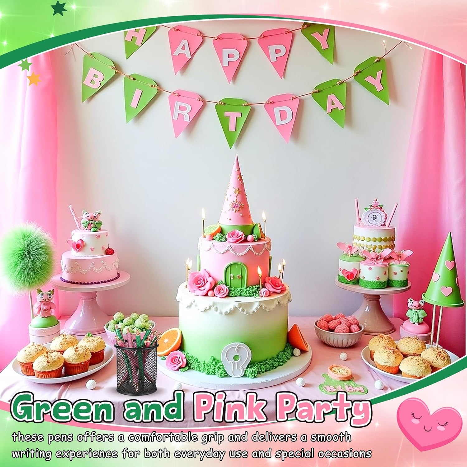 16 Pcs Princess and Witch Glitter Ballpoint Pens