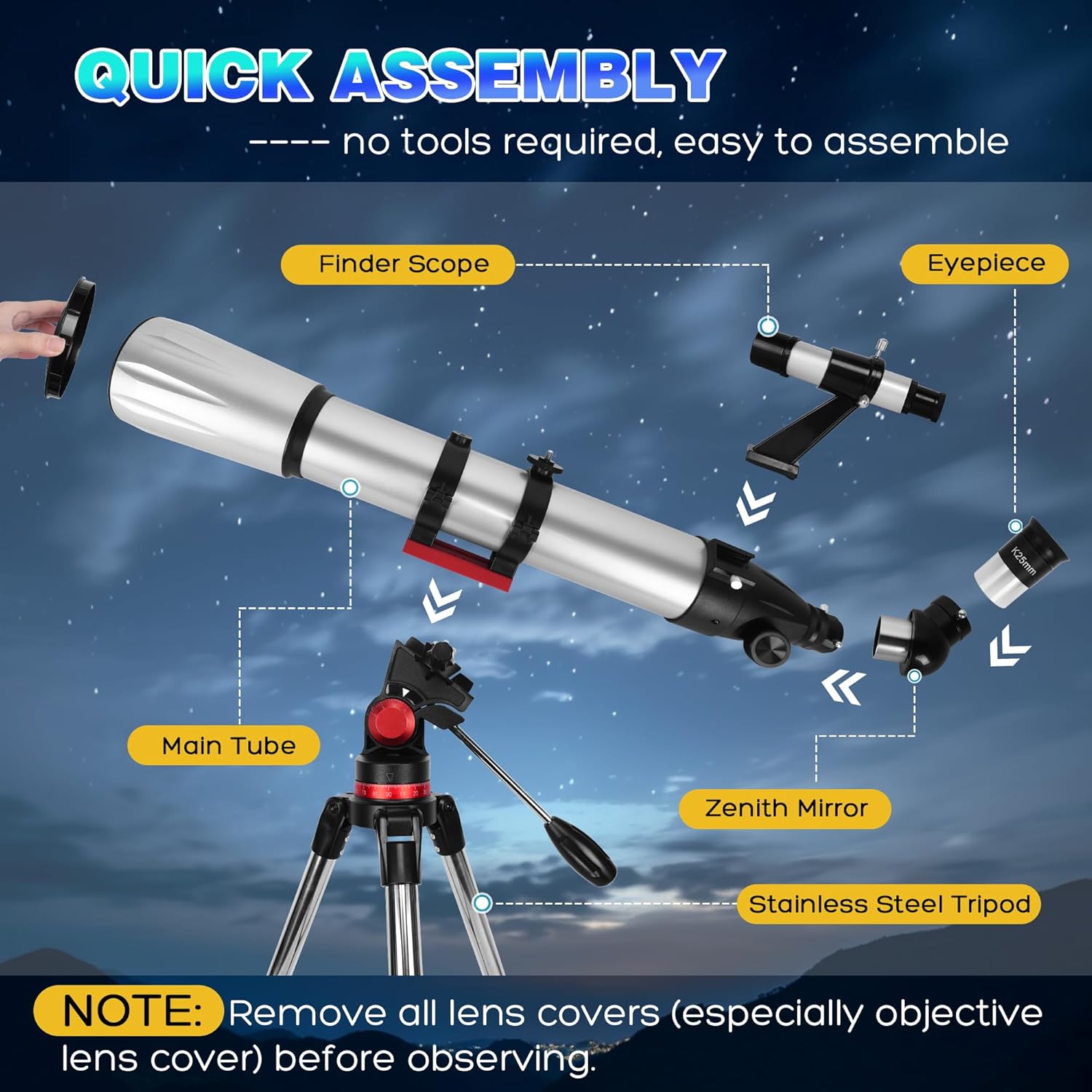 UncleHu High Powered 90mm Refractor Telescope for Adults