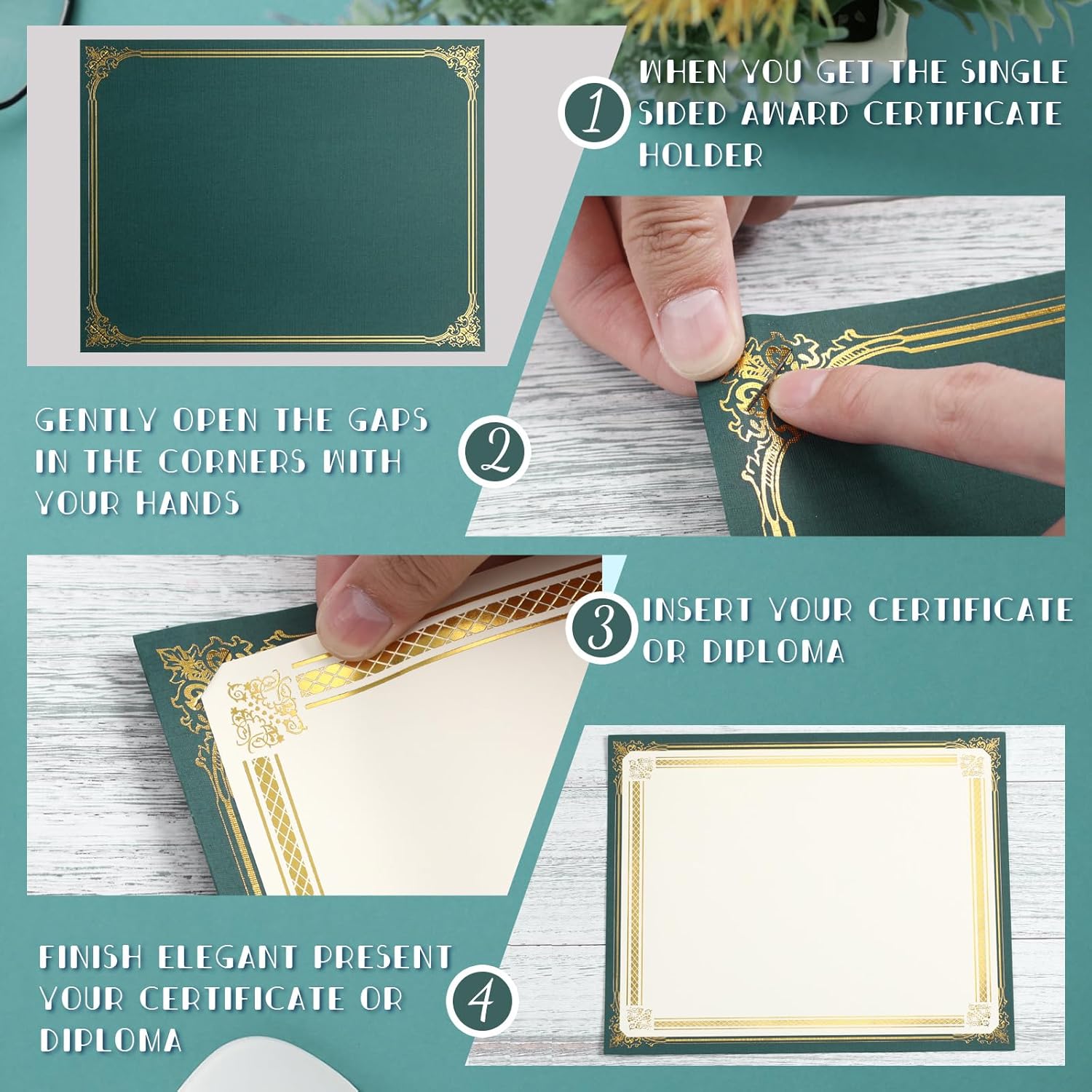 Kosiz 50 Pcs Single Sided Certificate Holders with Gold Foil Border