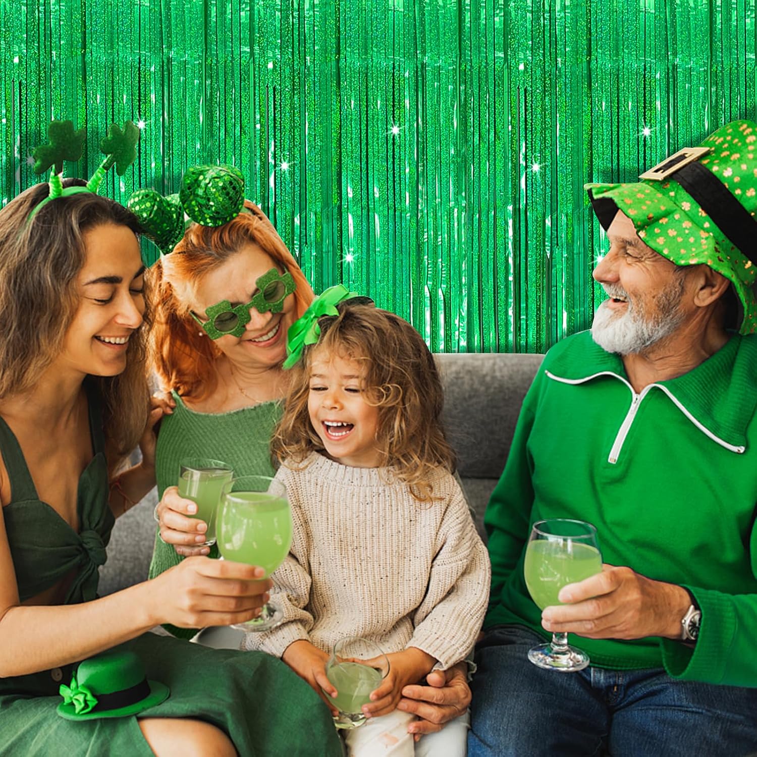3 Pack Green Foil Fringe Backdrop for Party Decorations