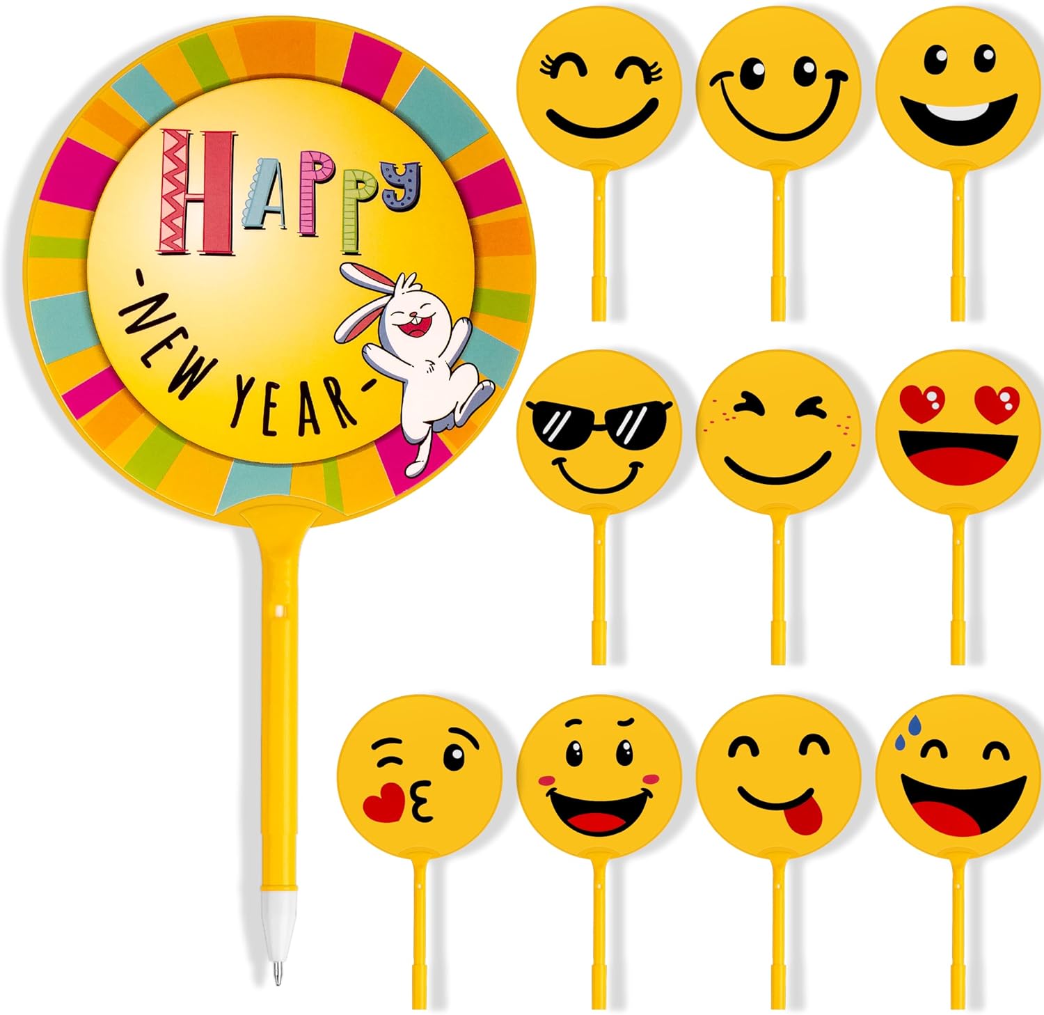 10 Pcs Happy New Year Pens with Smiley Emoji
