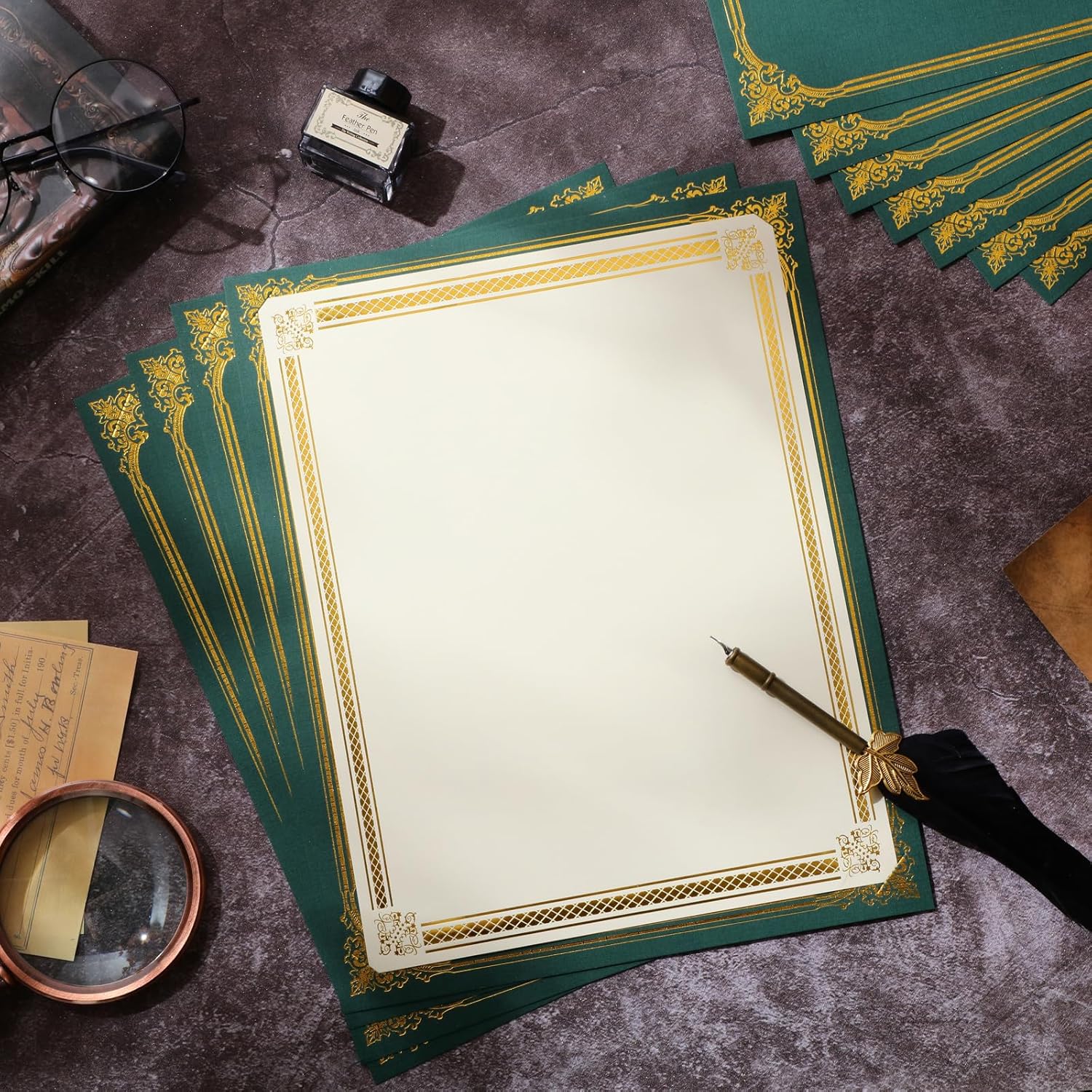 Kosiz 50 Pcs Single Sided Certificate Holders with Gold Foil Border