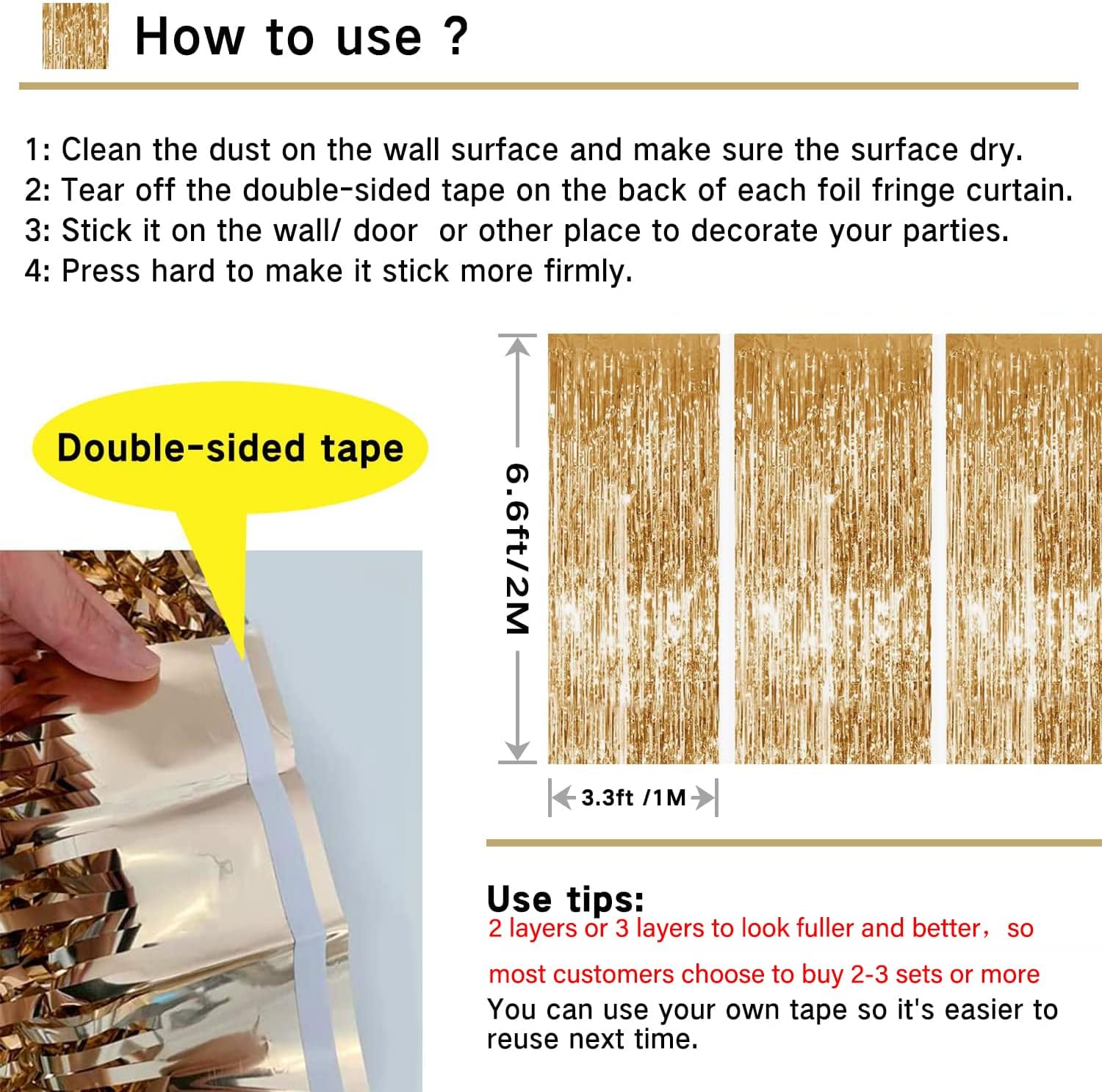 Gold Metallic Tinsel Foil Curtain 3 Pack