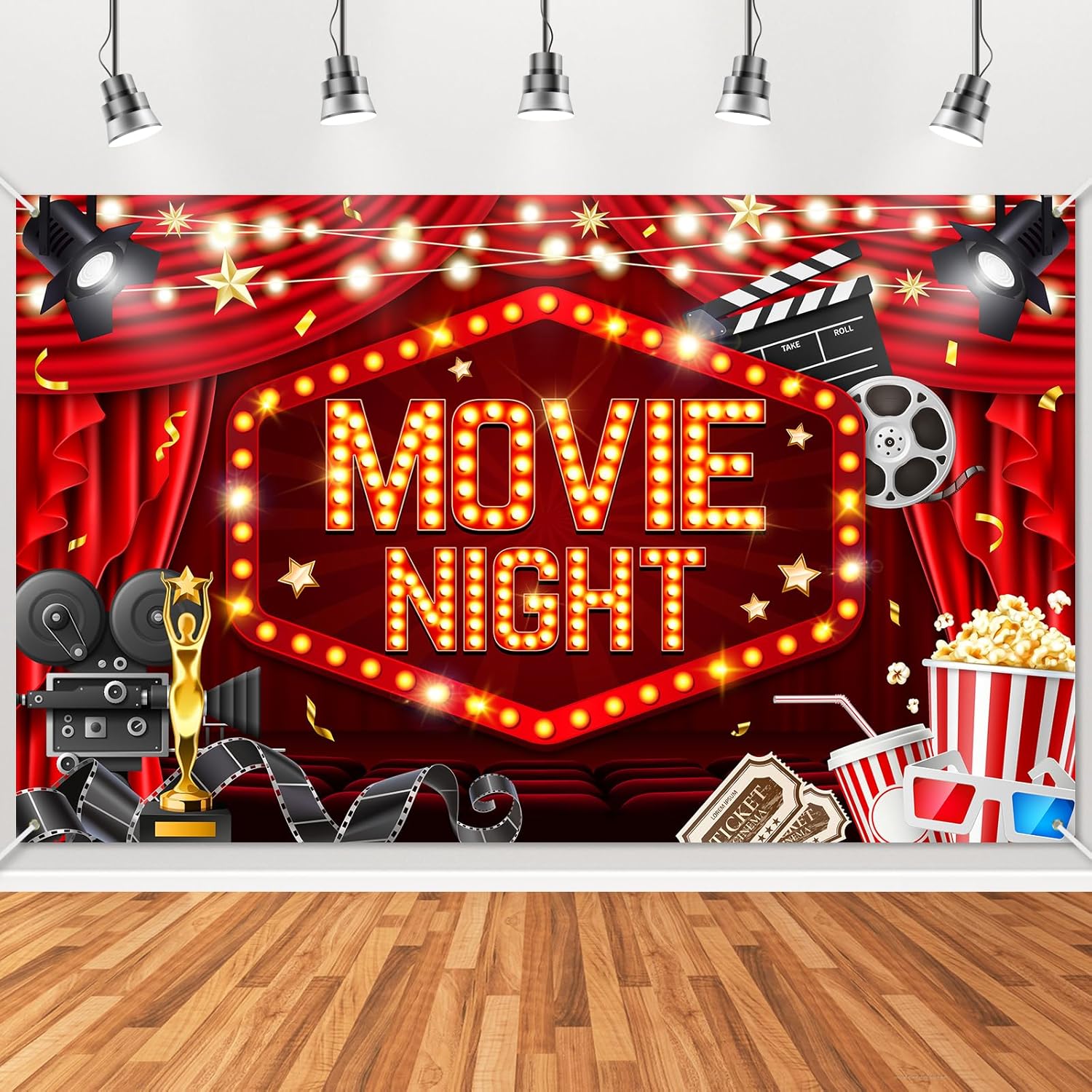 Mocsicka Movie Night Backdrop Banner 6x36ft