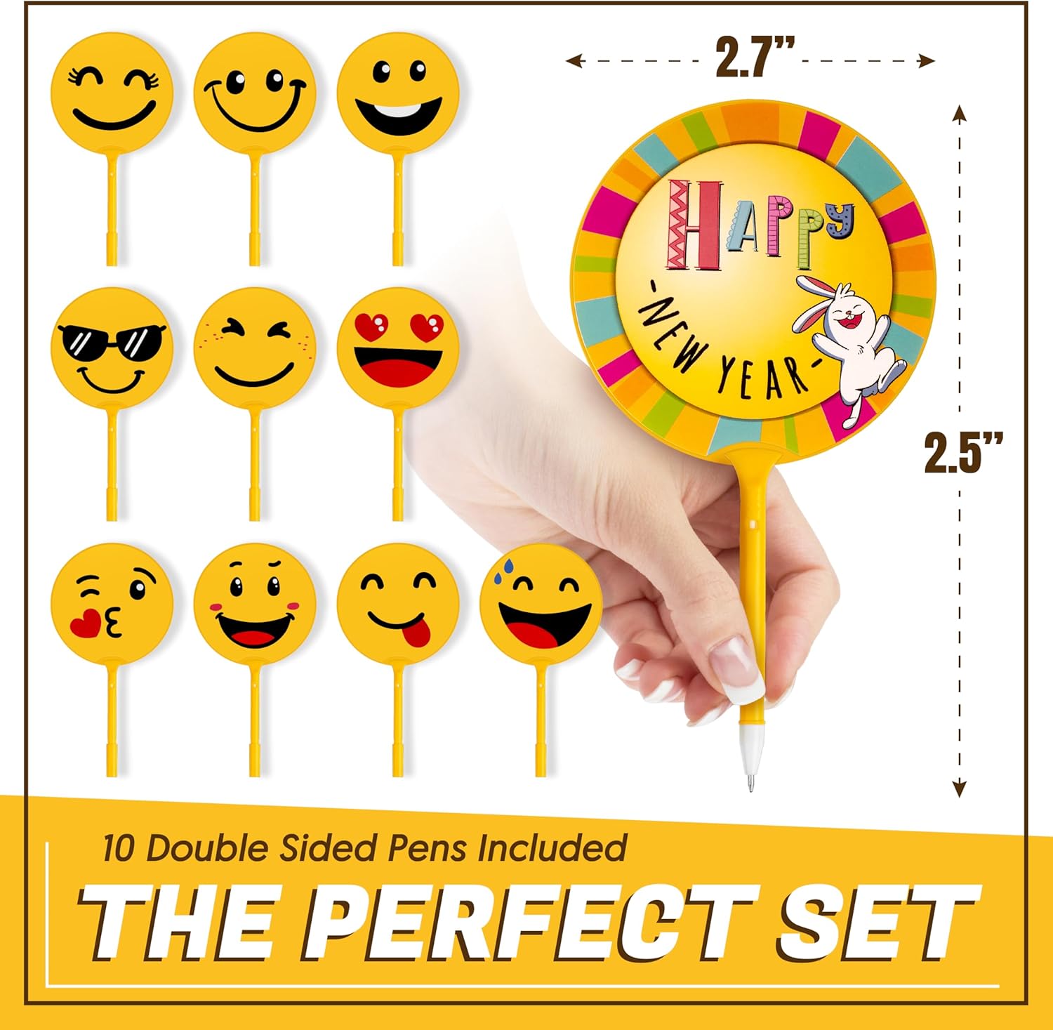 10 Pcs Happy New Year Pens with Smiley Emoji