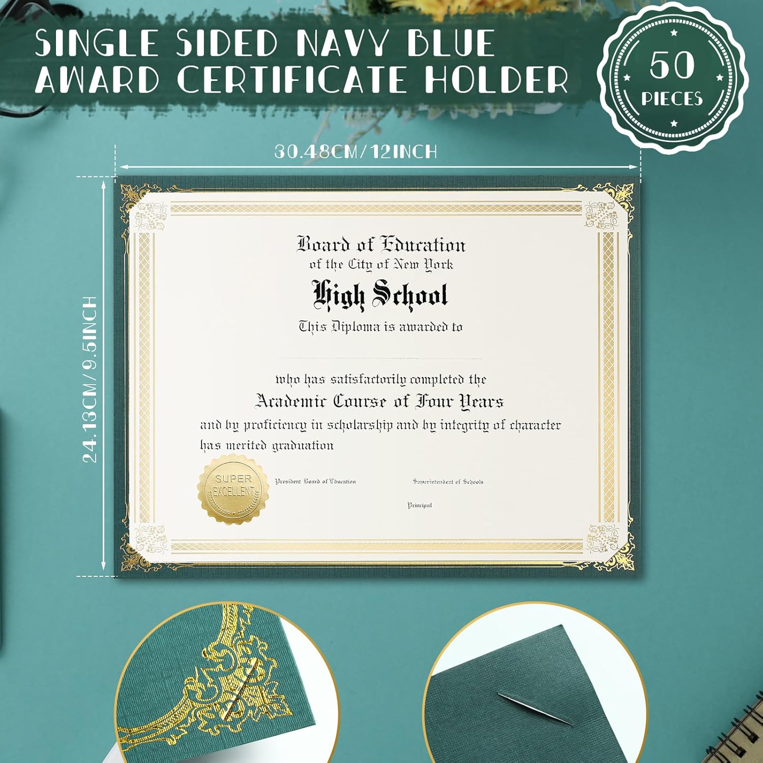 Kosiz 50 Pcs Single Sided Certificate Holders with Gold Foil Border