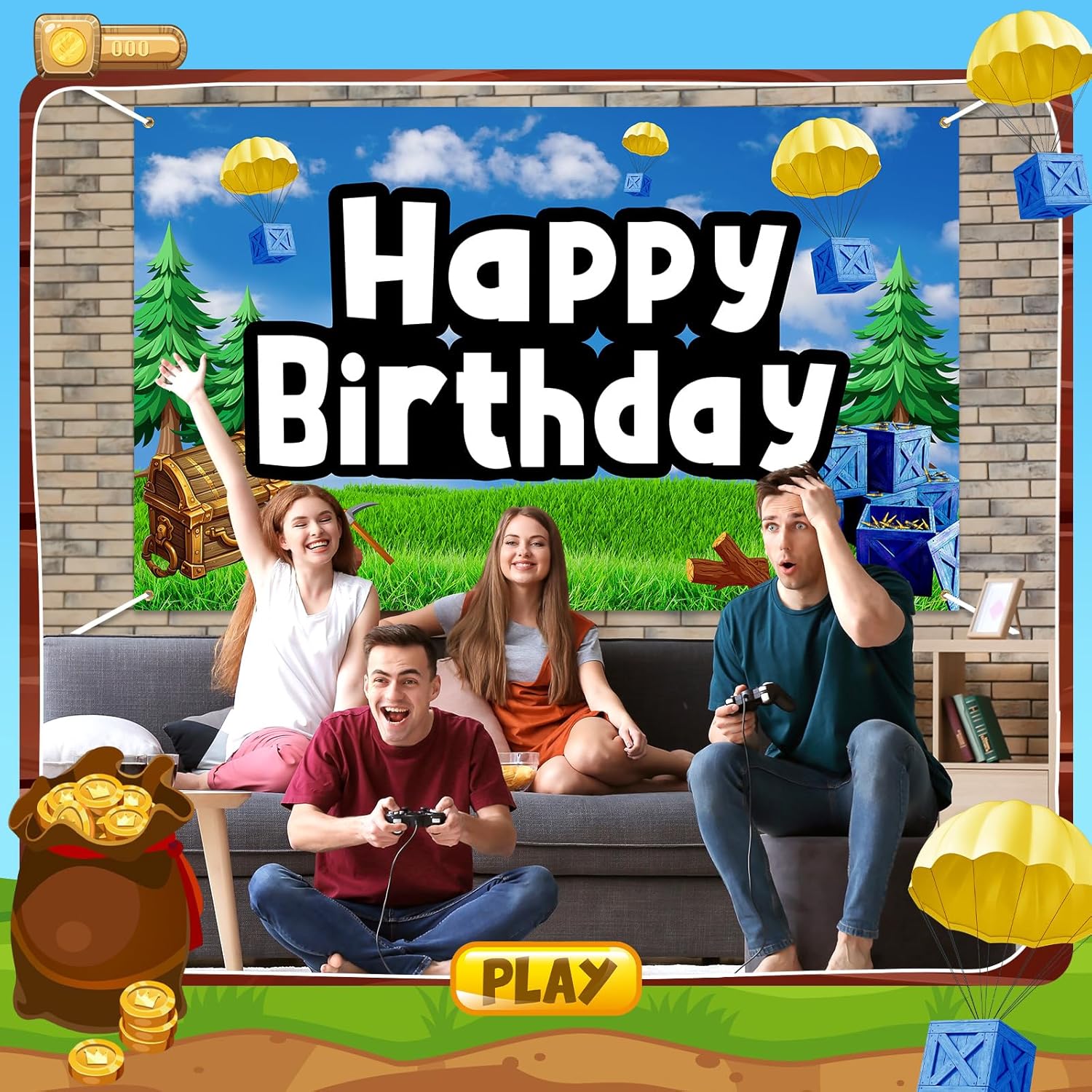 Happy Birthday Game Party Backdrop Banner