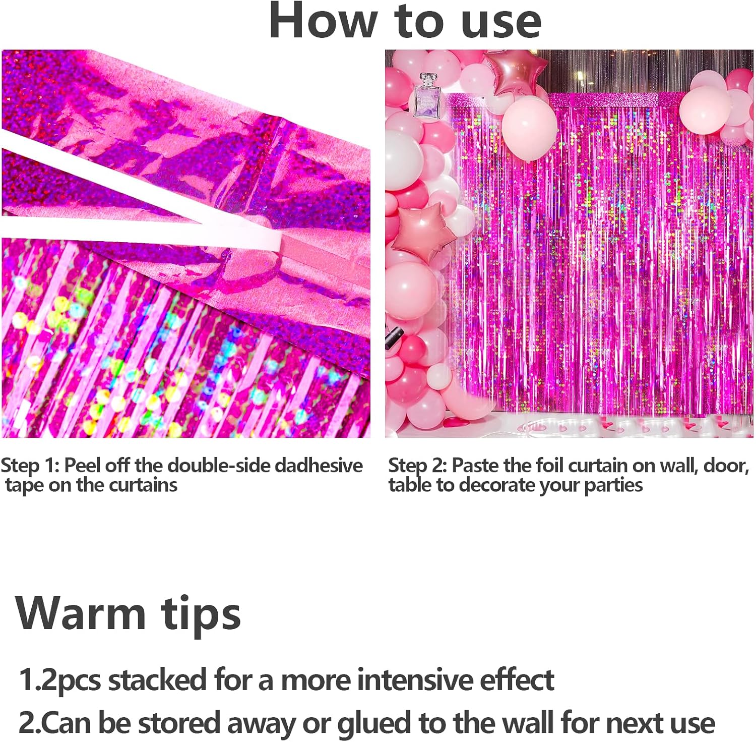 4-Pack Hot Pink Foil Fringe Backdrop