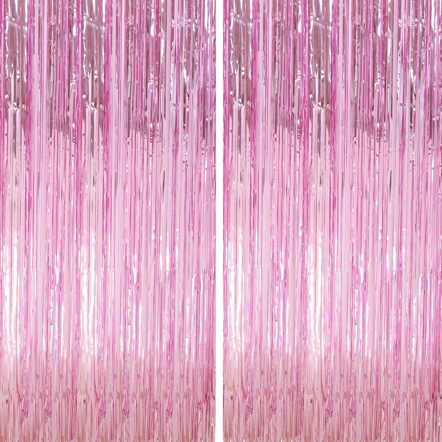 Crosize 2 Pack 33x99ft Pink Foil Fringe Backdrop Curtains