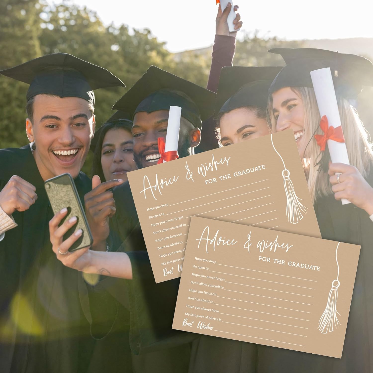 30 Pcs Graduation Advice Cards Set - Minimalist Brown Tassel Design